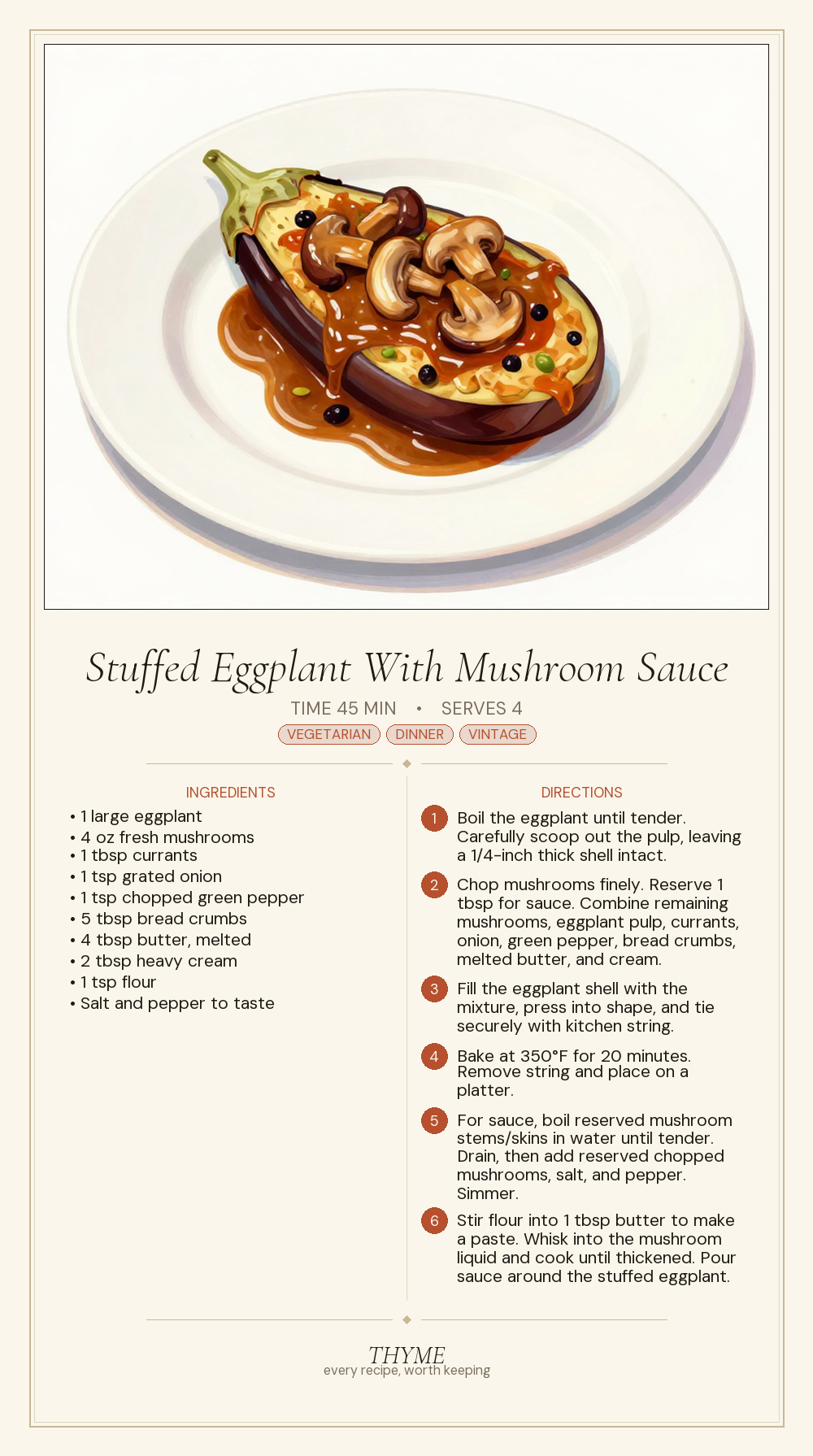 Stuffed Eggplant With Mushroom Sauce