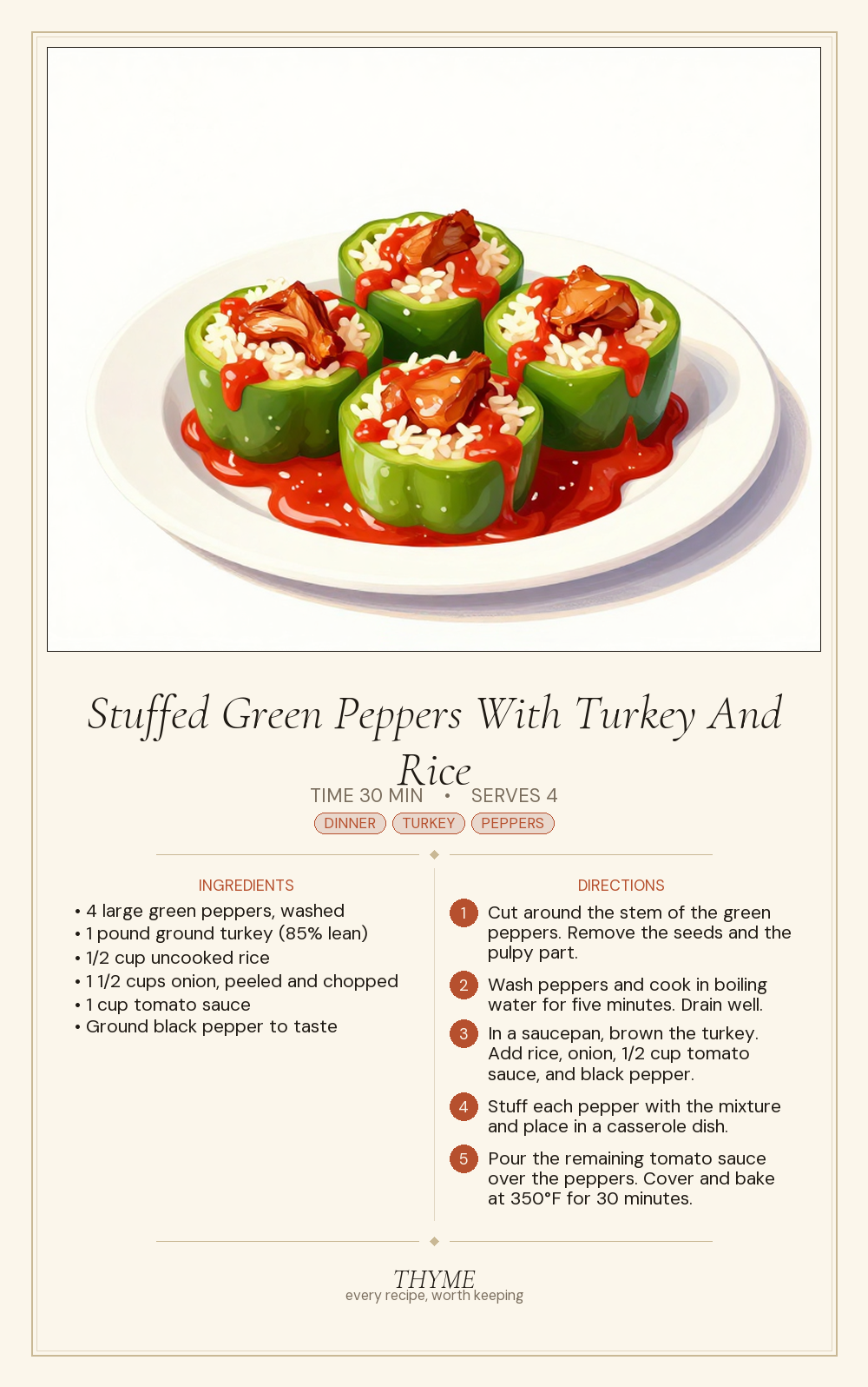 Stuffed Green Peppers With Turkey And Rice