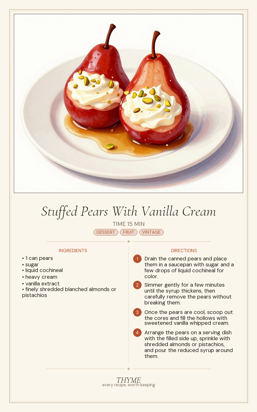 Stuffed Pears With Vanilla Cream