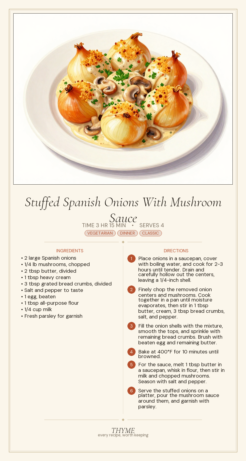 Stuffed Spanish Onions With Mushroom Sauce