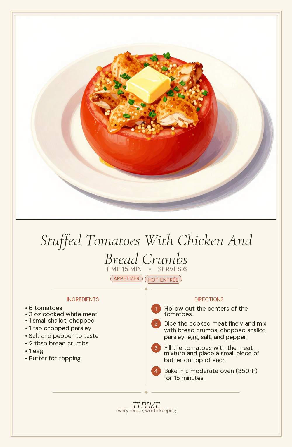 Stuffed Tomatoes With Chicken And Bread Crumbs