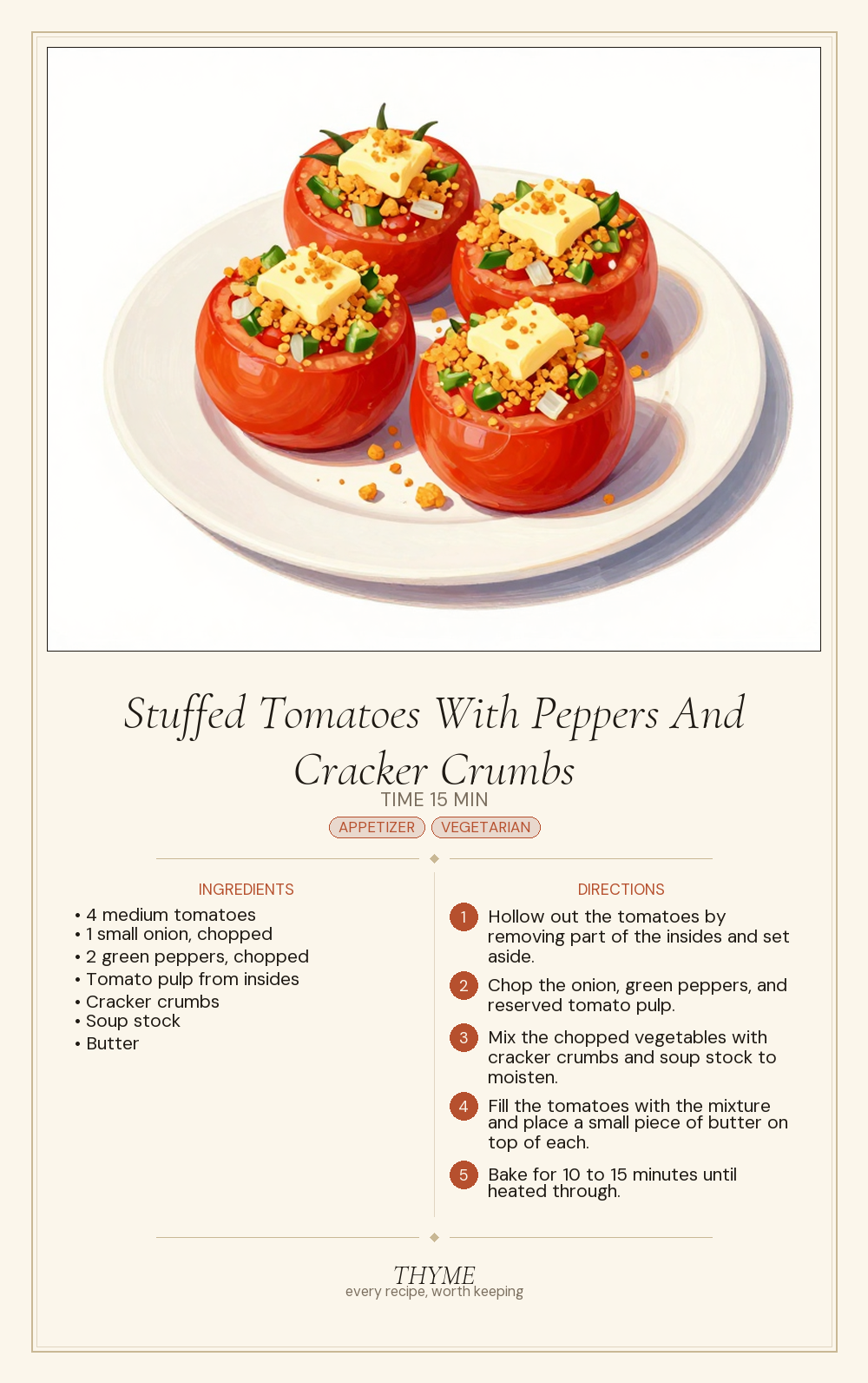 Stuffed Tomatoes With Peppers And Cracker Crumbs