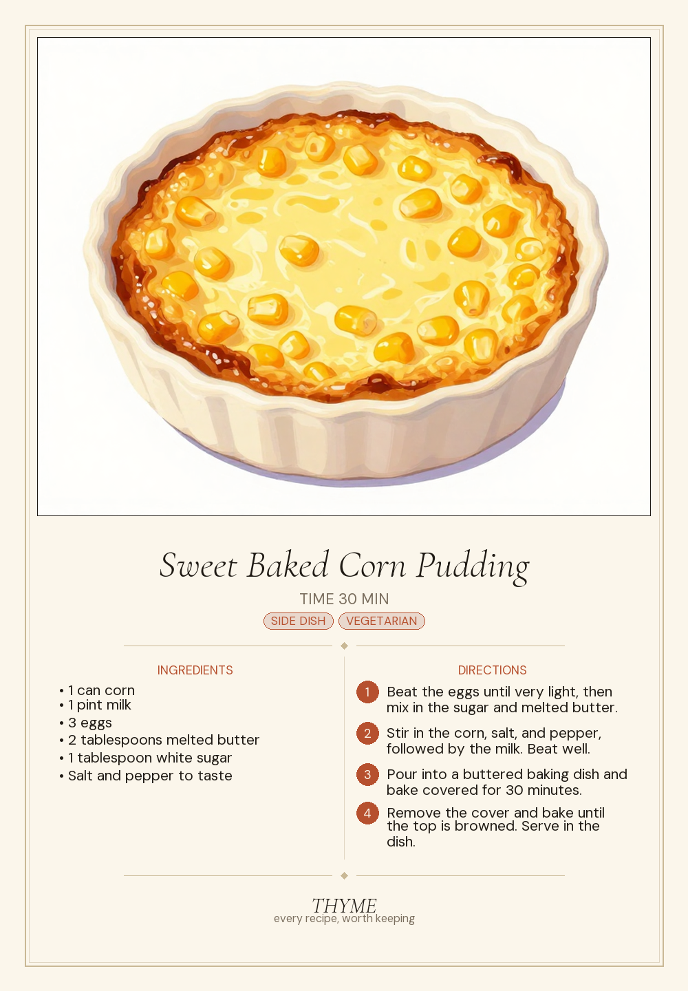 Sweet Baked Corn Pudding
