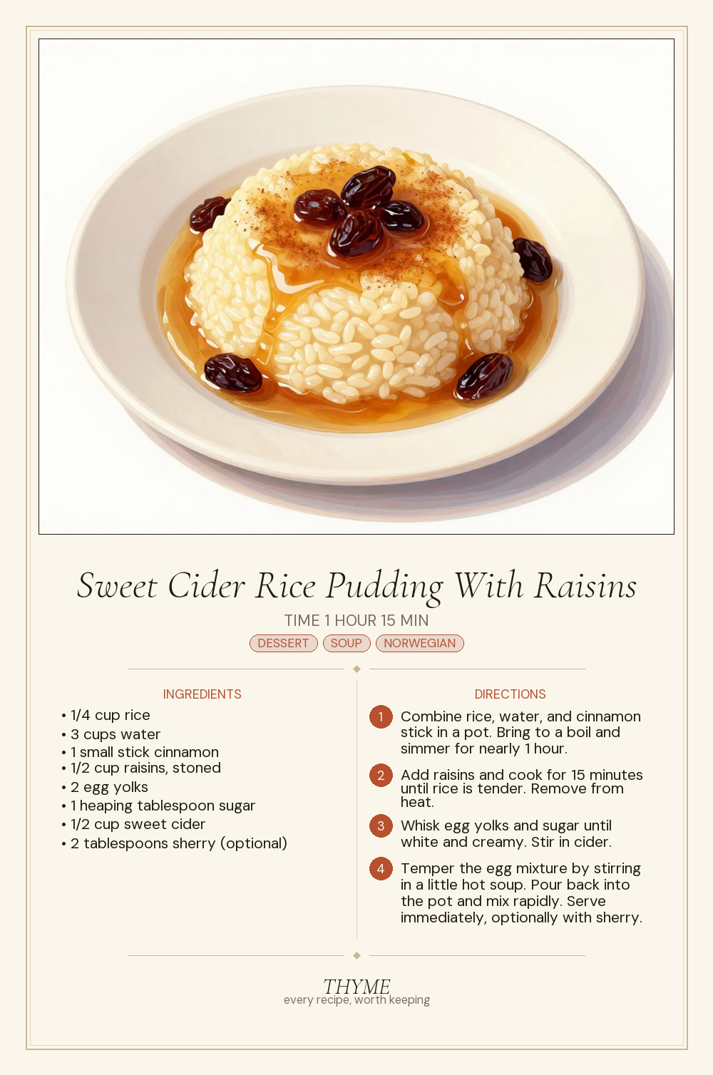 Sweet Cider Rice Pudding With Raisins