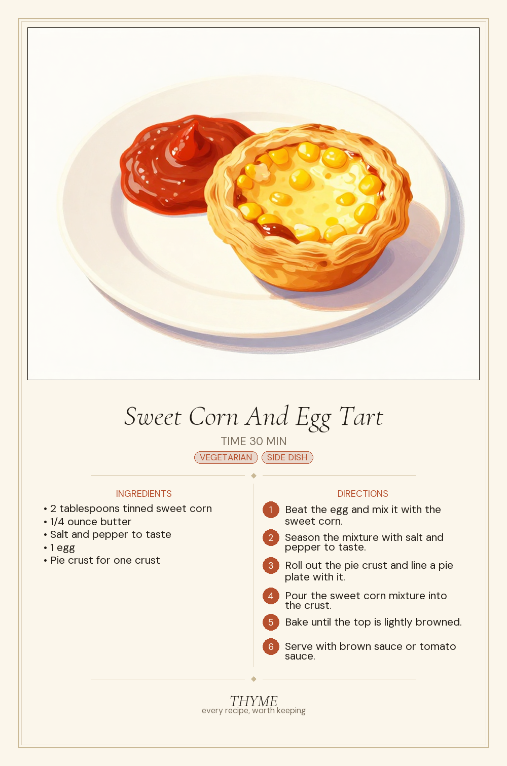 Sweet Corn And Egg Tart