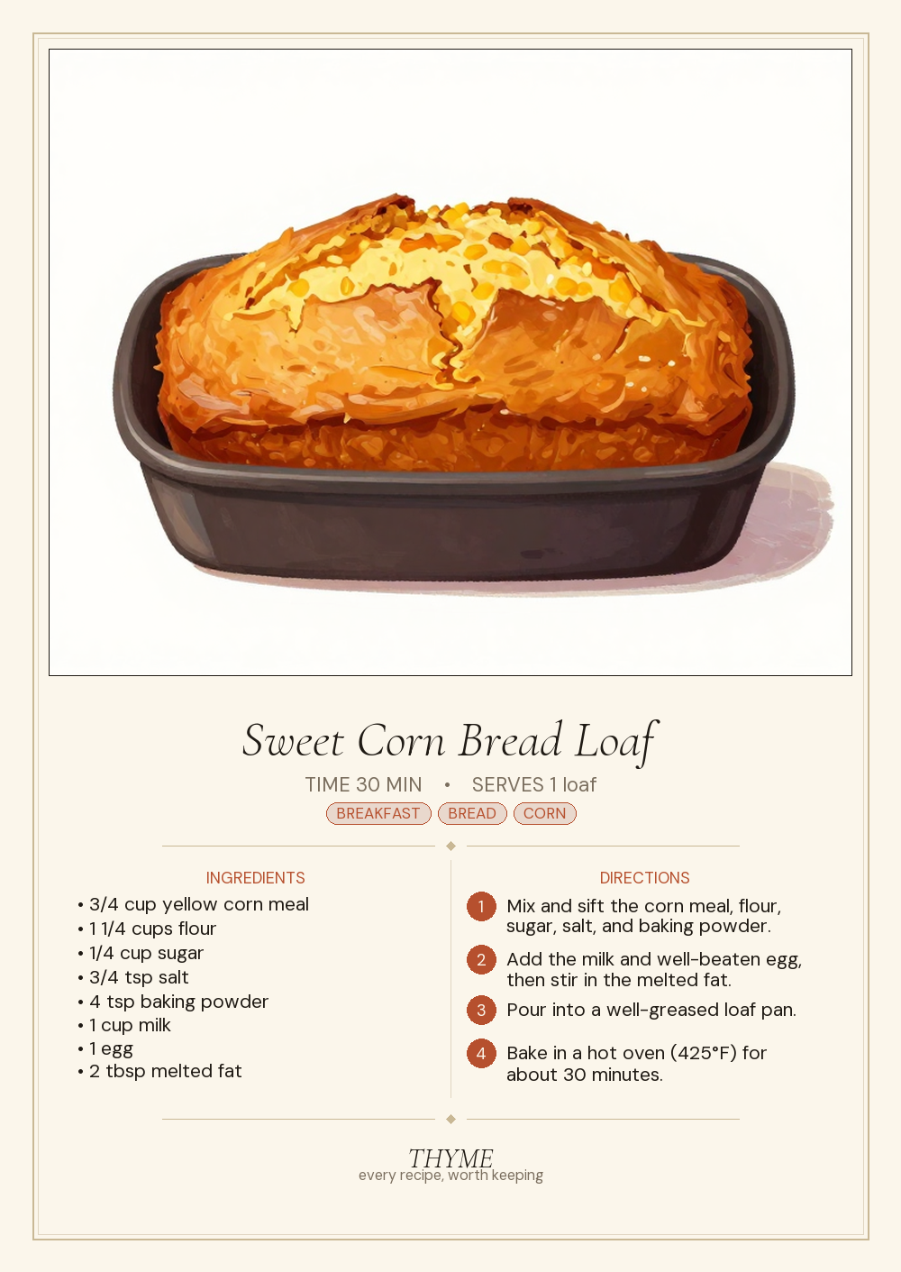 Sweet Corn Bread Loaf