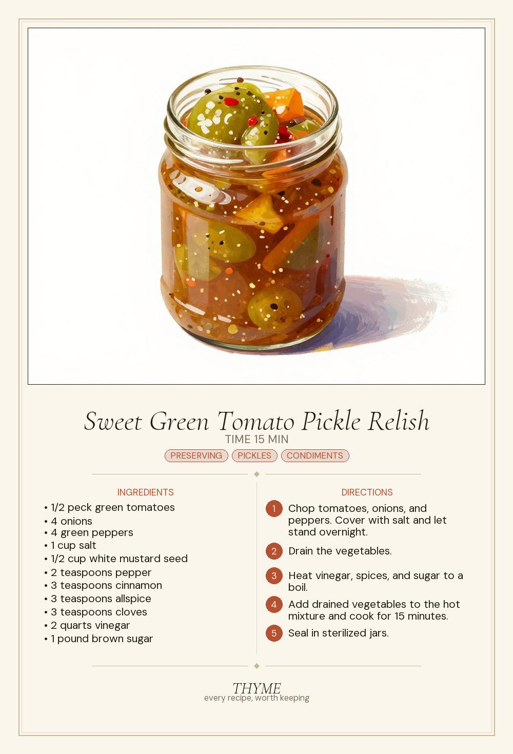 Sweet Green Tomato Pickle Relish