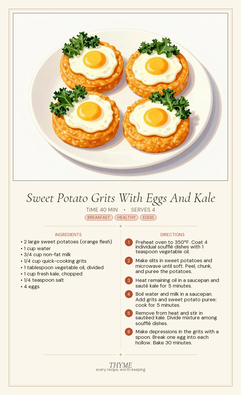 Sweet Potato Grits With Eggs And Kale