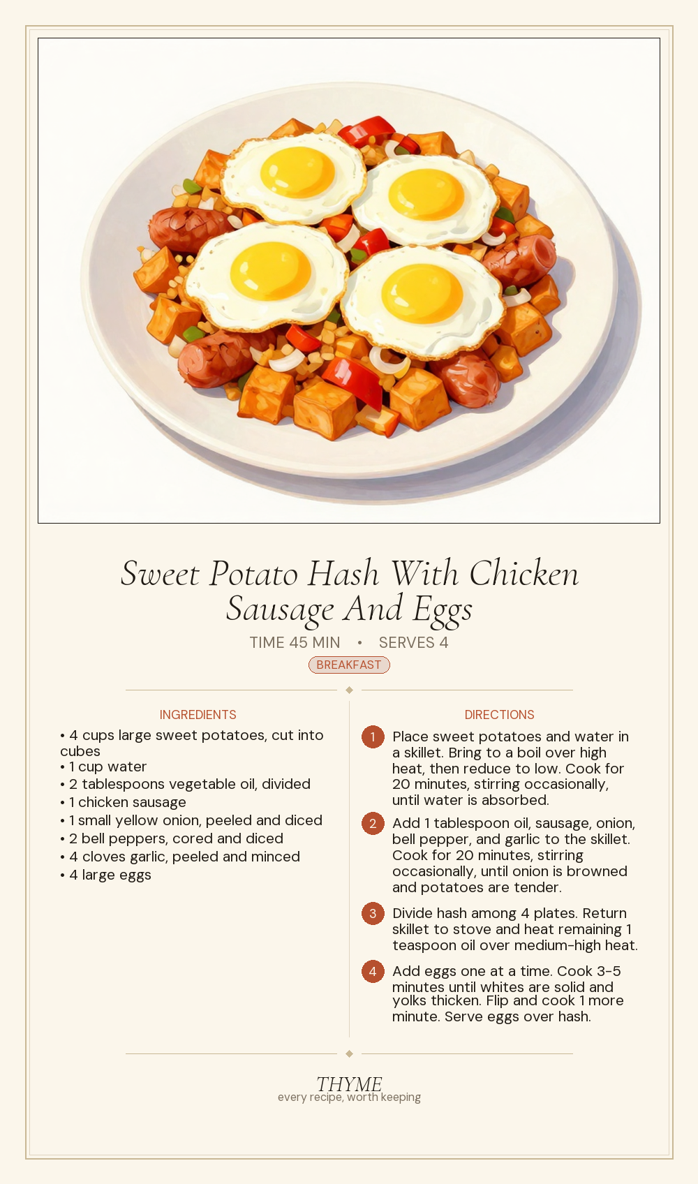 Sweet Potato Hash With Chicken Sausage And Eggs