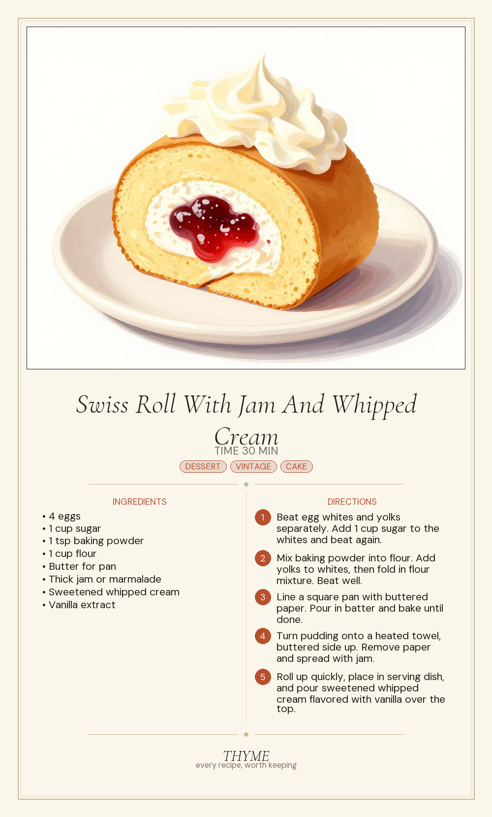 Swiss Roll With Jam And Whipped Cream