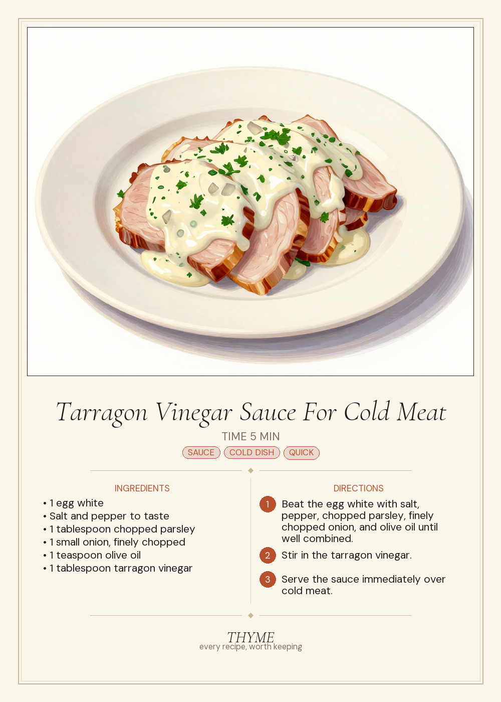 Tarragon Vinegar Sauce For Cold Meat