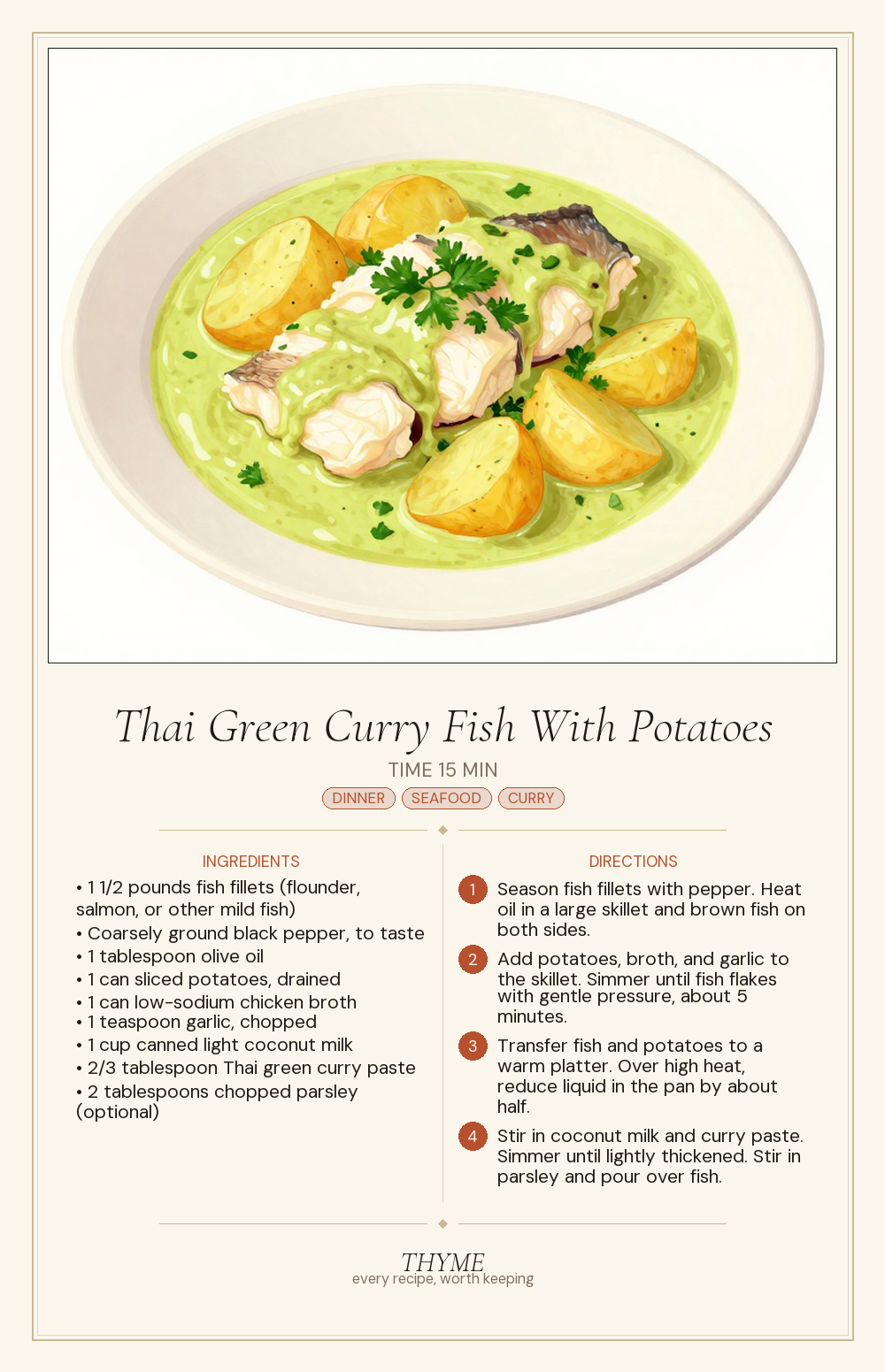 Thai Green Curry Fish With Potatoes