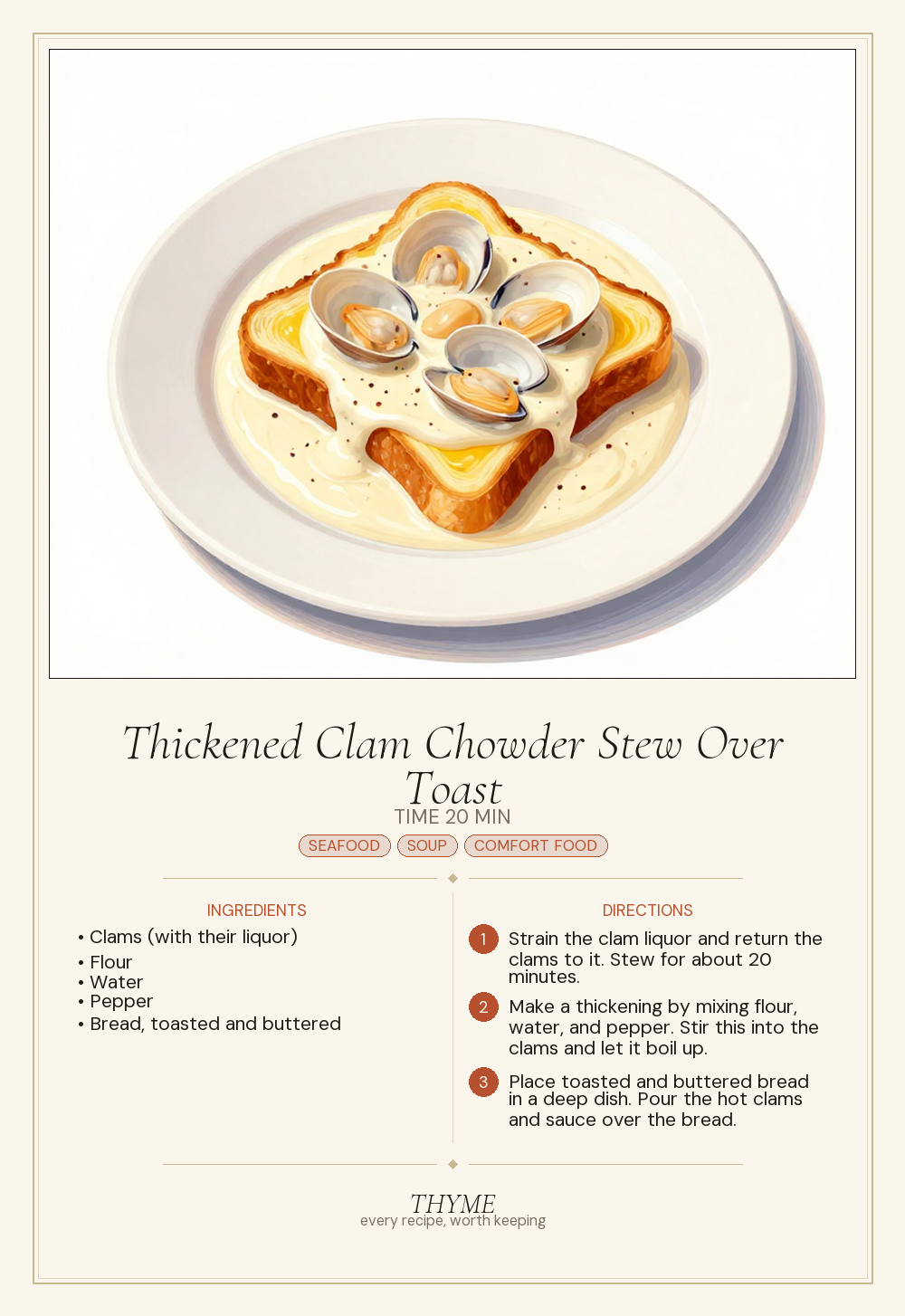 Thickened Clam Chowder Stew Over Toast