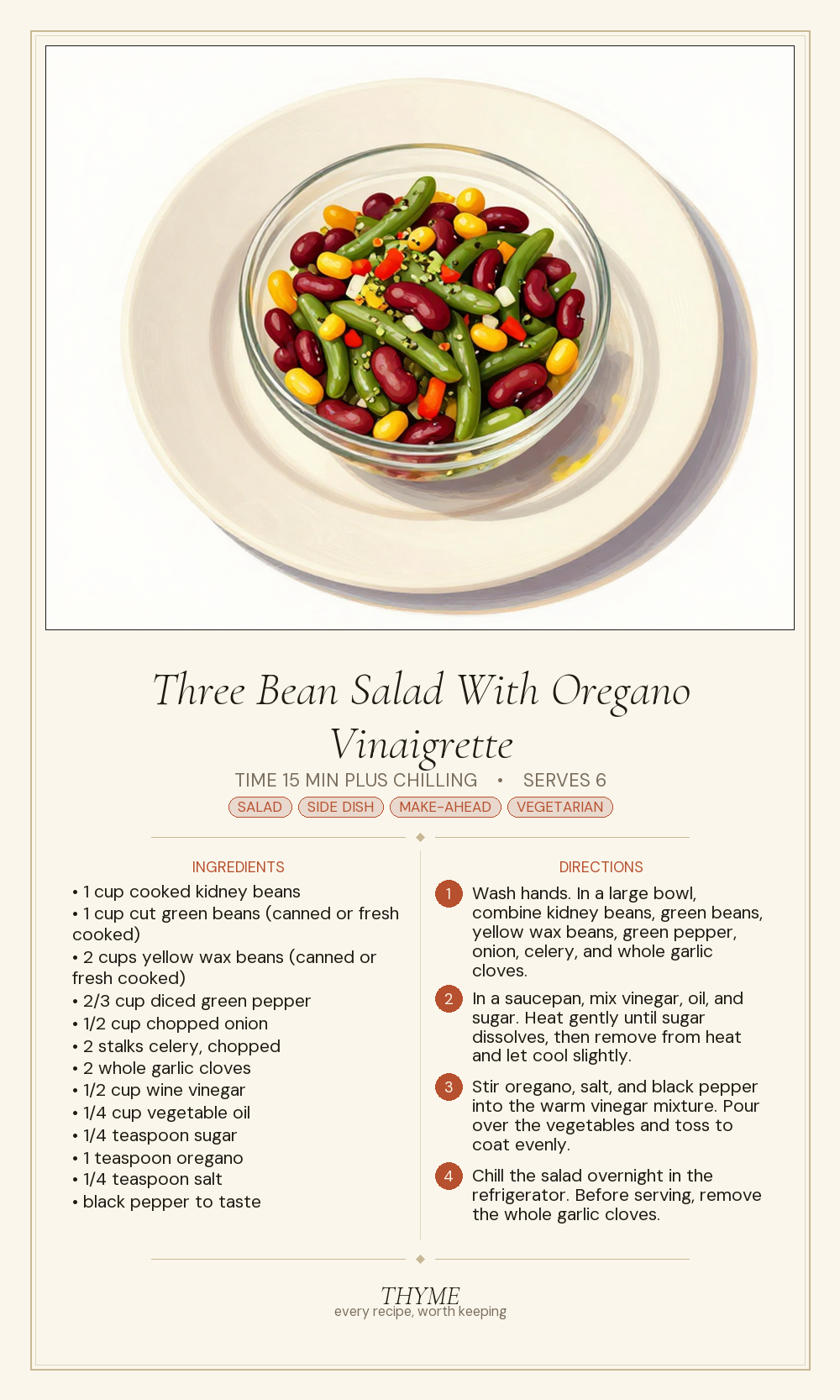 Three Bean Salad With Oregano Vinaigrette