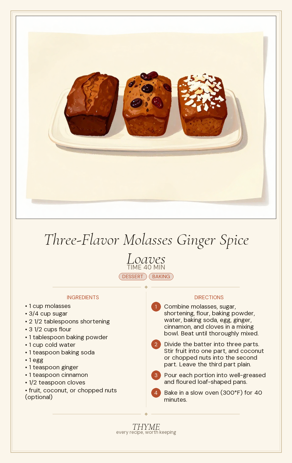 Three-Flavor Molasses Ginger Spice Loaves