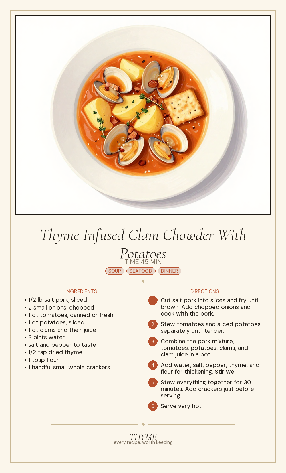 Thyme Infused Clam Chowder With Potatoes