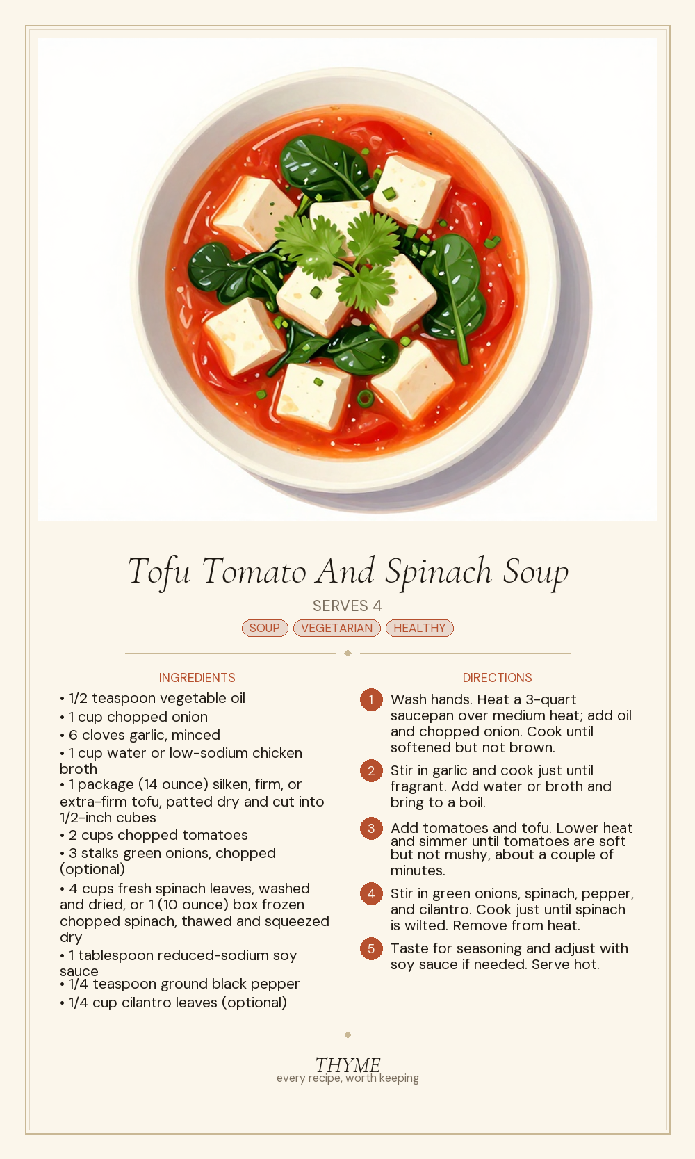 Tofu Tomato And Spinach Soup