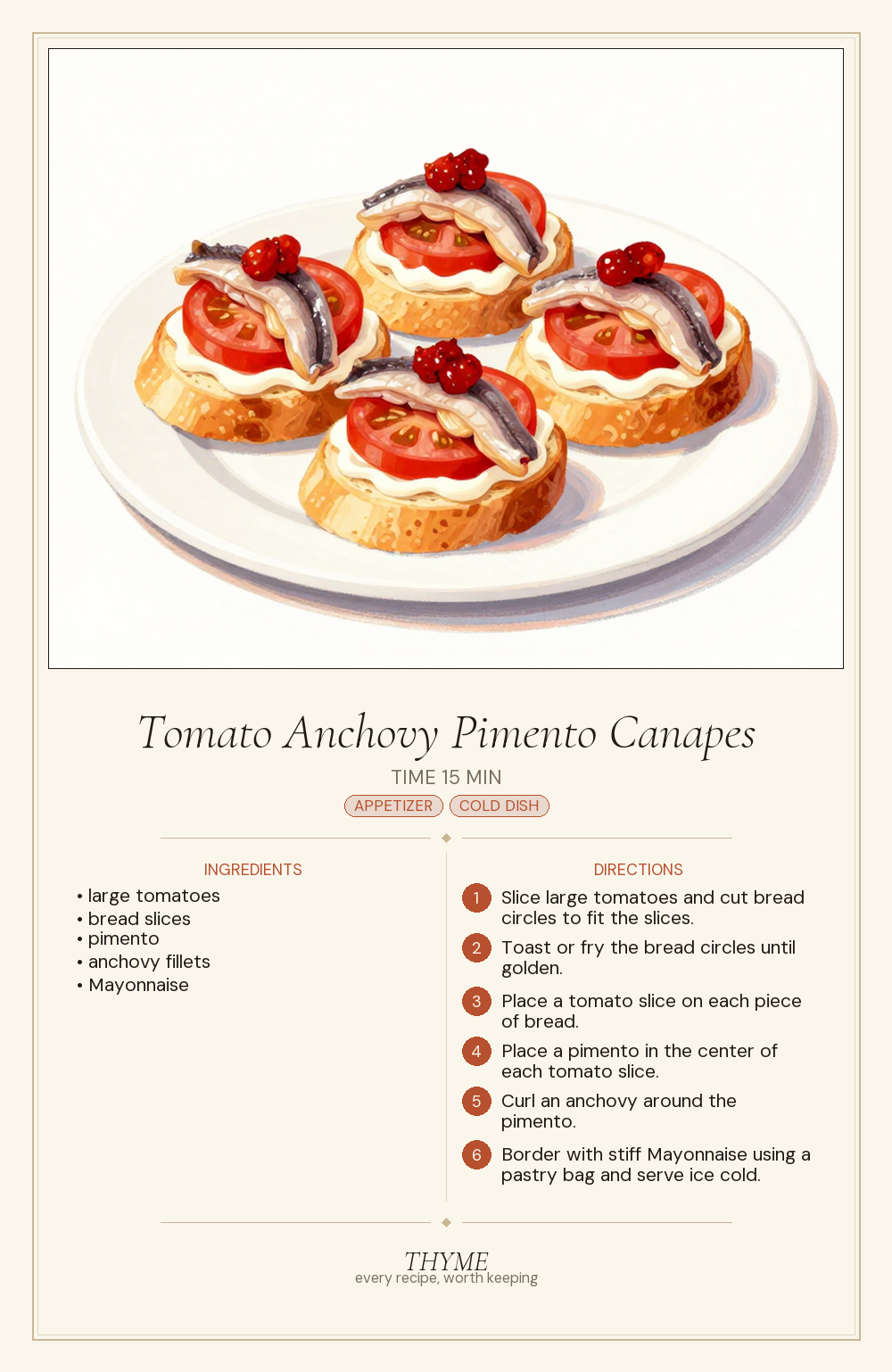 Tomato Anchovy Pimento Canapes