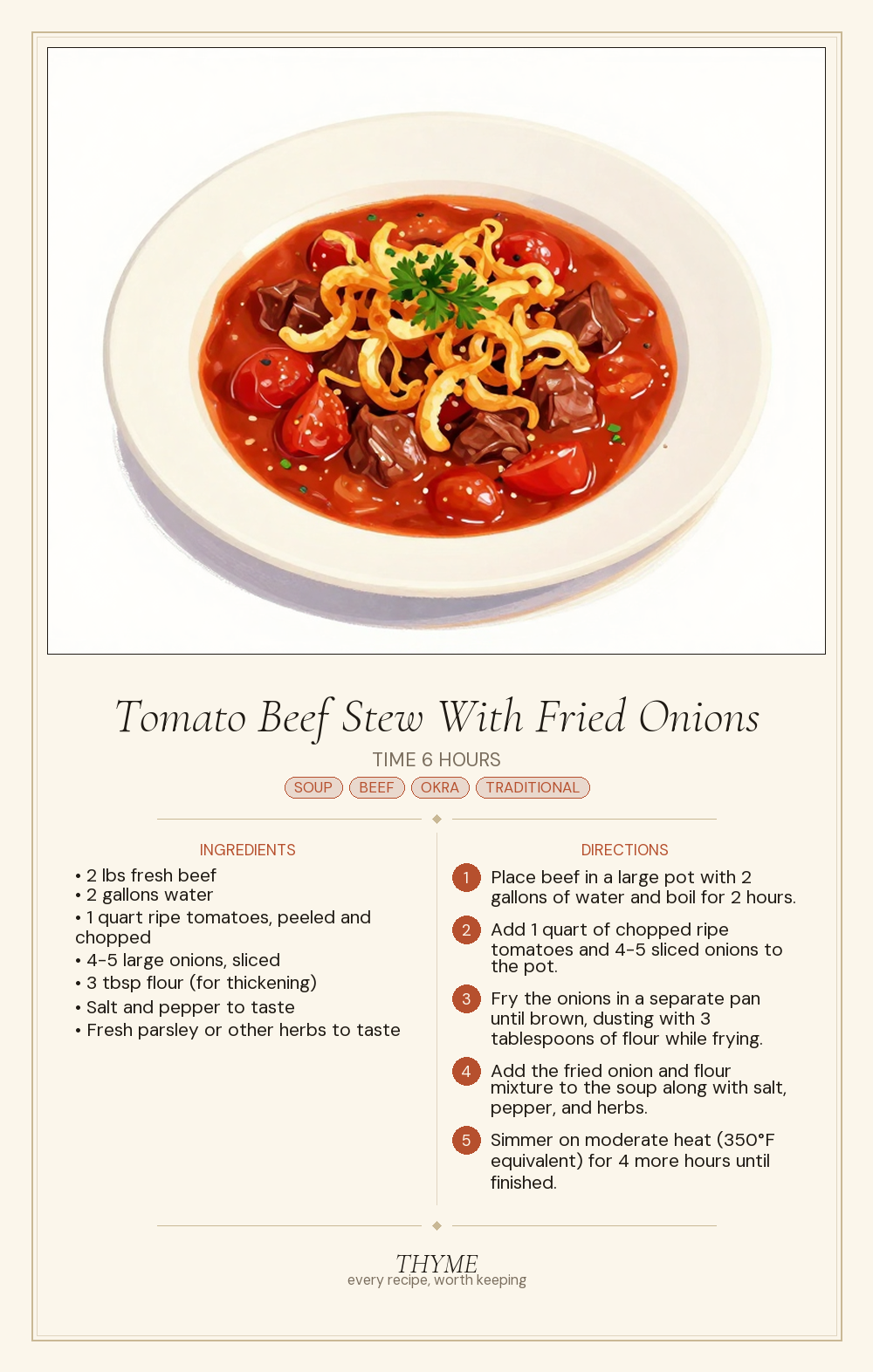 Tomato Beef Stew With Fried Onions