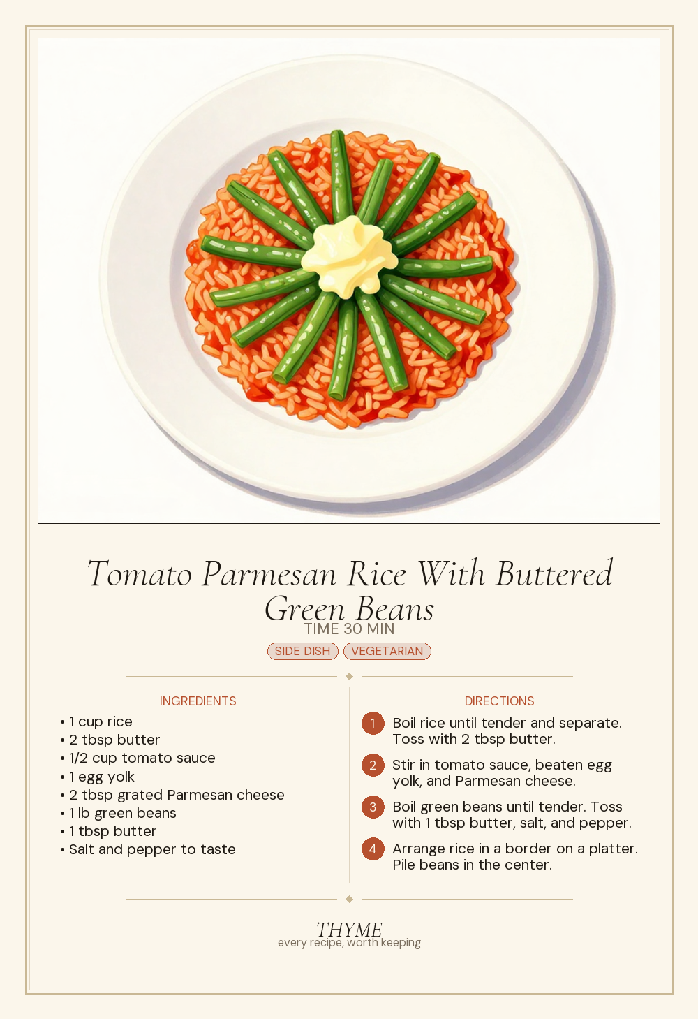 Tomato Parmesan Rice With Buttered Green Beans