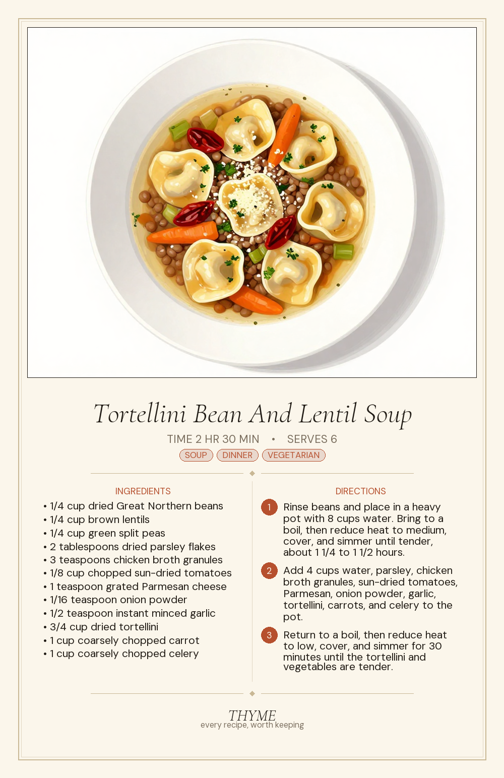 Tortellini Bean And Lentil Soup