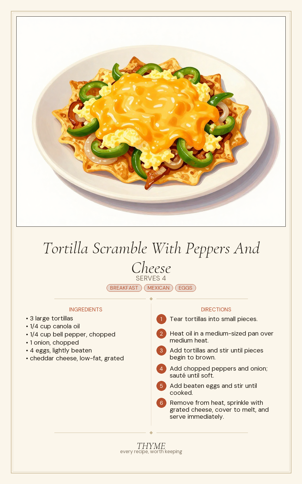 Tortilla Scramble With Peppers And Cheese