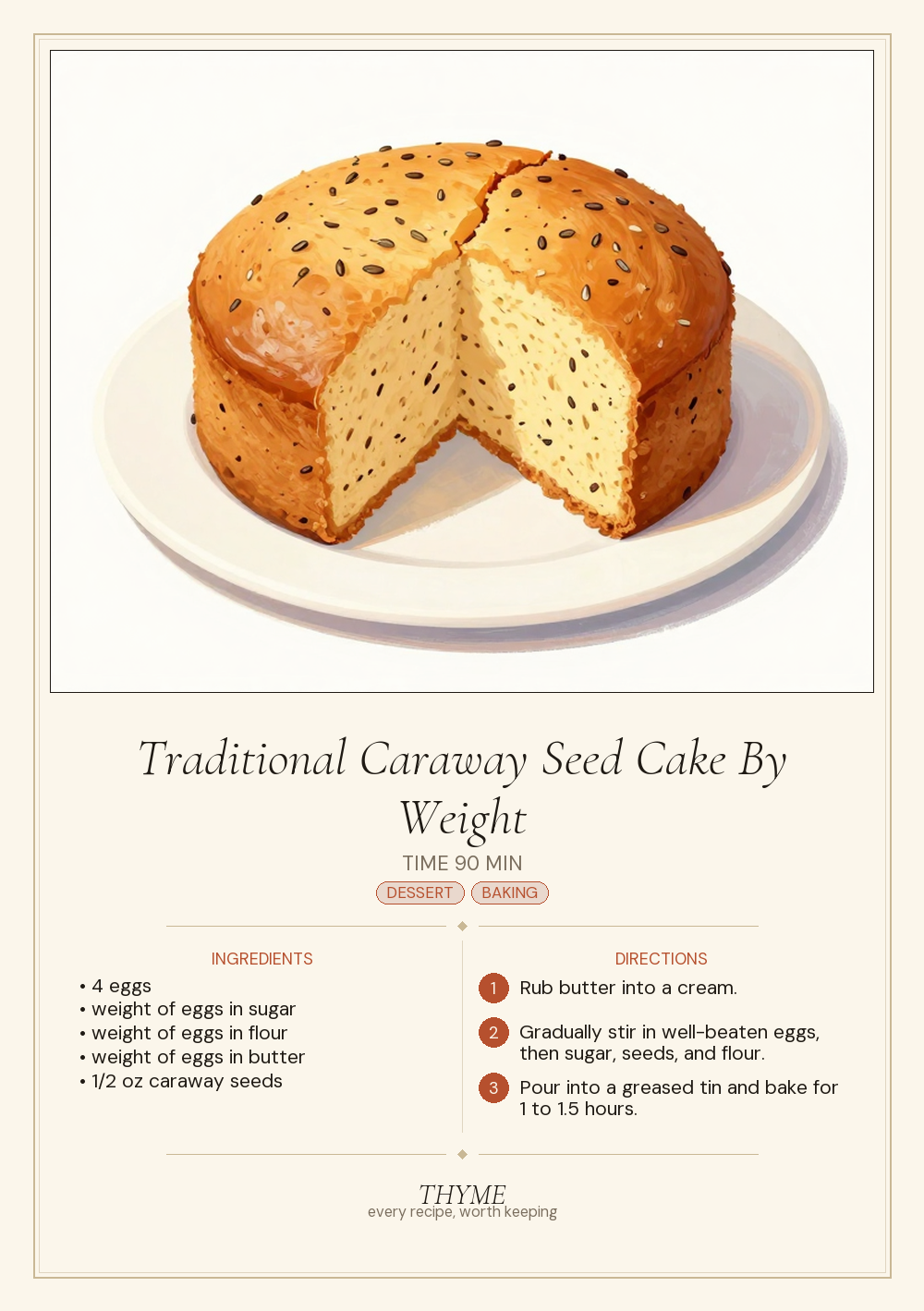 Traditional Caraway Seed Cake By Weight