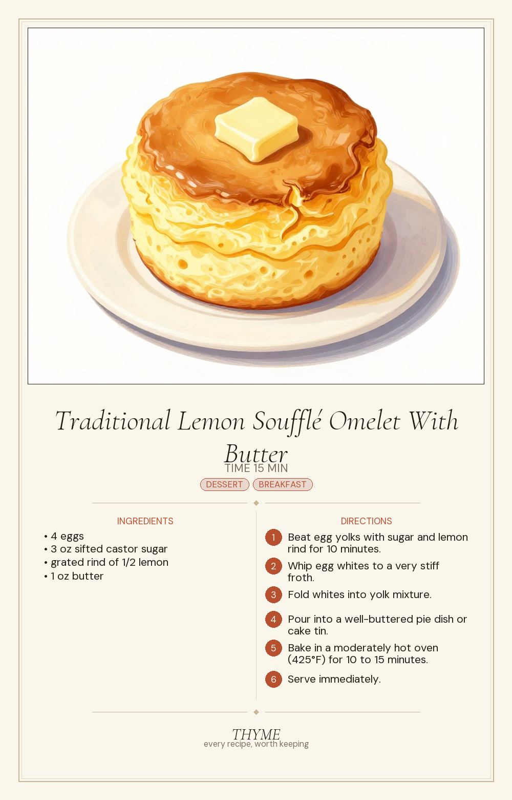 Traditional Lemon Soufflé Omelet With Butter