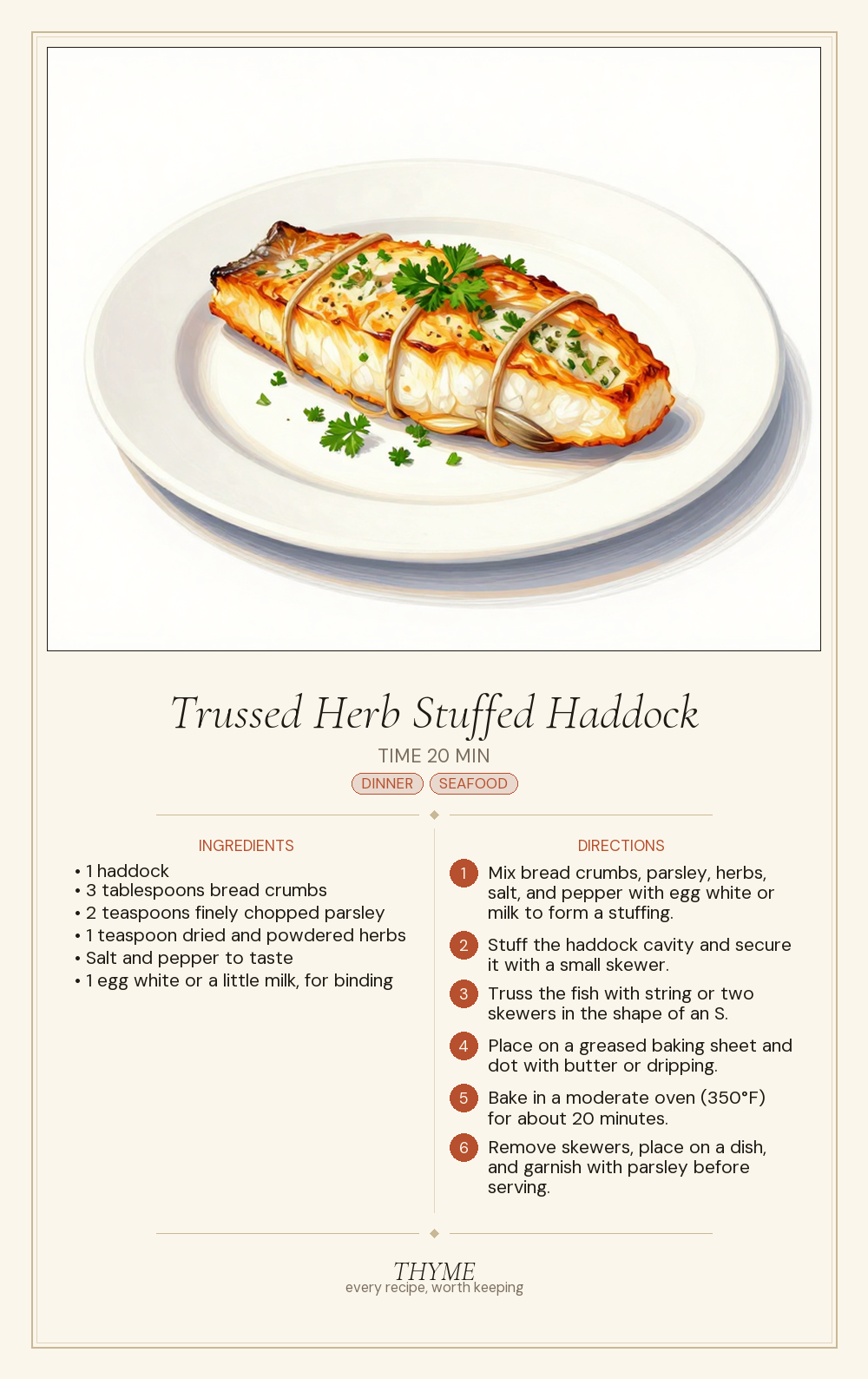 Trussed Herb Stuffed Haddock