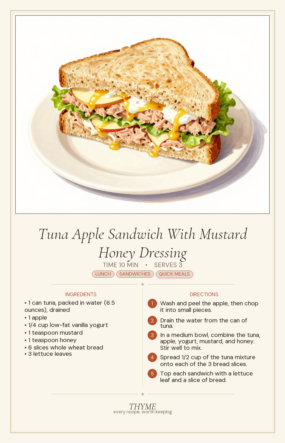 Tuna Apple Sandwich With Mustard Honey Dressing