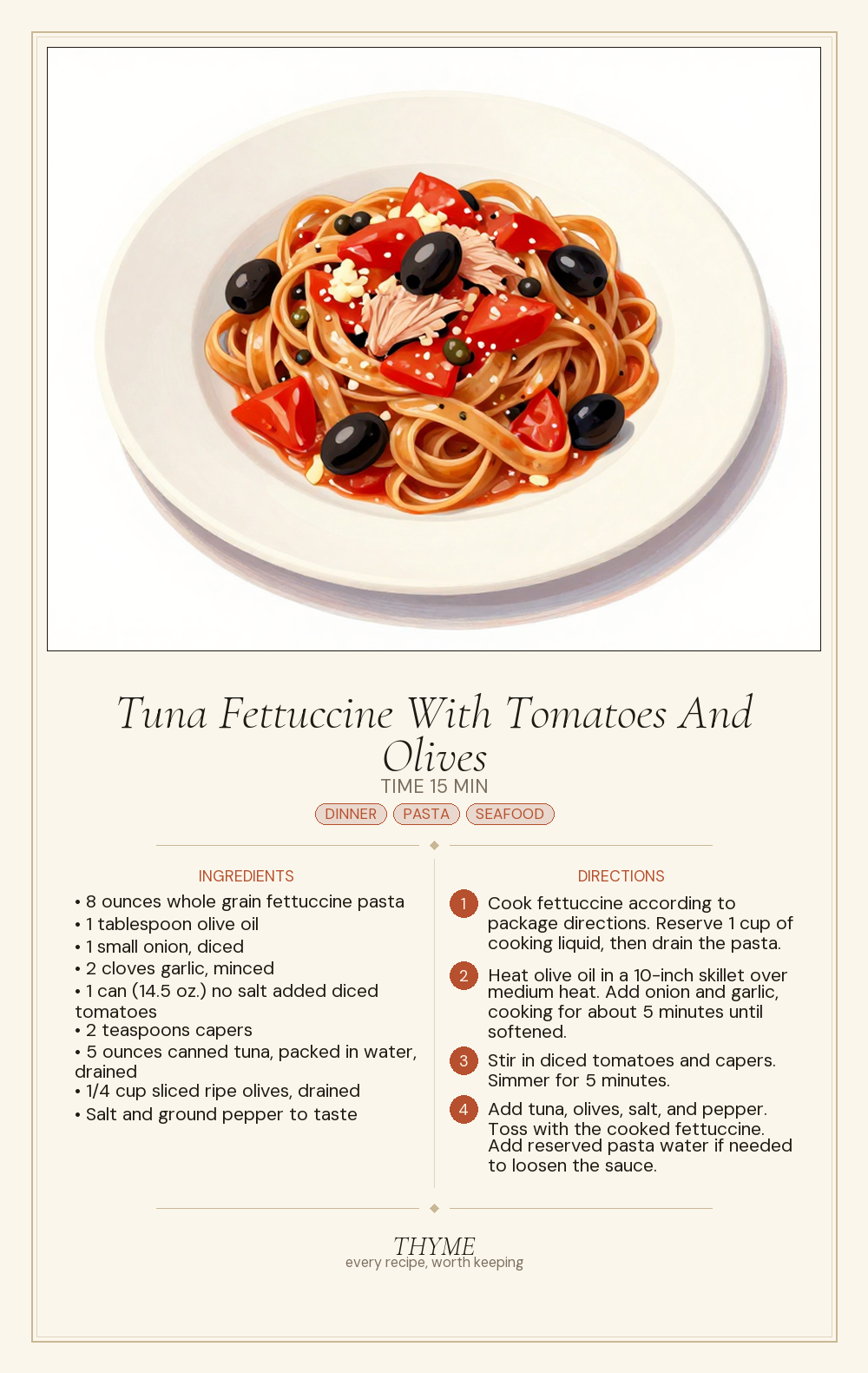 Tuna Fettuccine With Tomatoes And Olives