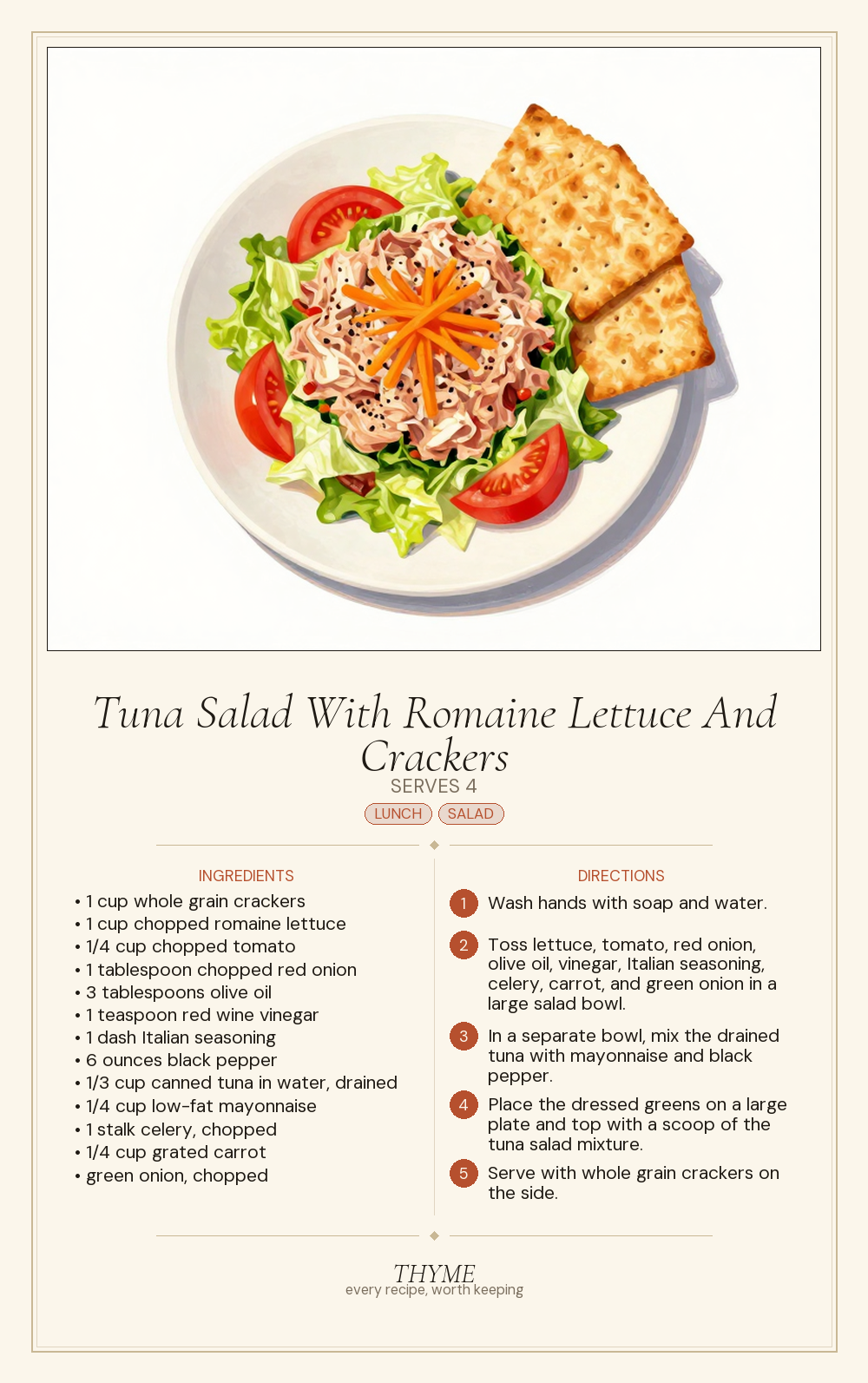 Tuna Salad With Romaine Lettuce And Crackers