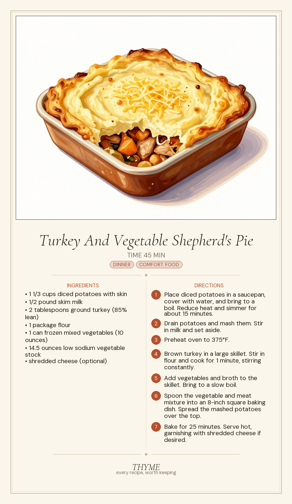 Turkey And Vegetable Shepherd's Pie