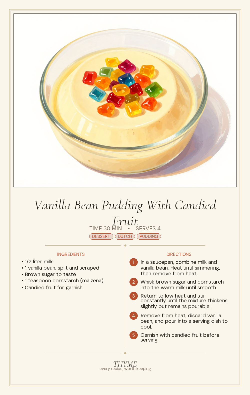 Vanilla Bean Pudding With Candied Fruit