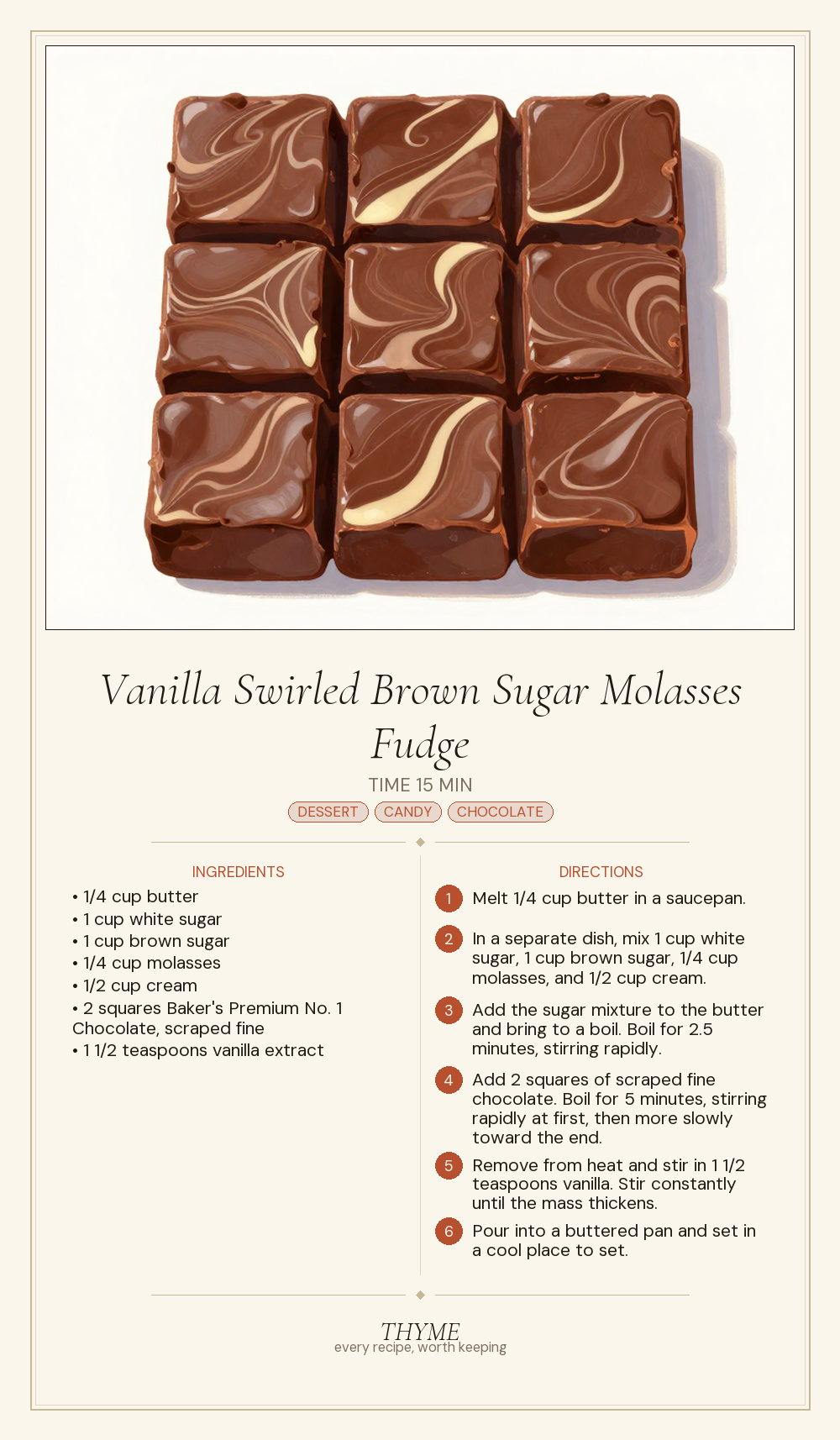 Vanilla Swirled Brown Sugar Molasses Fudge