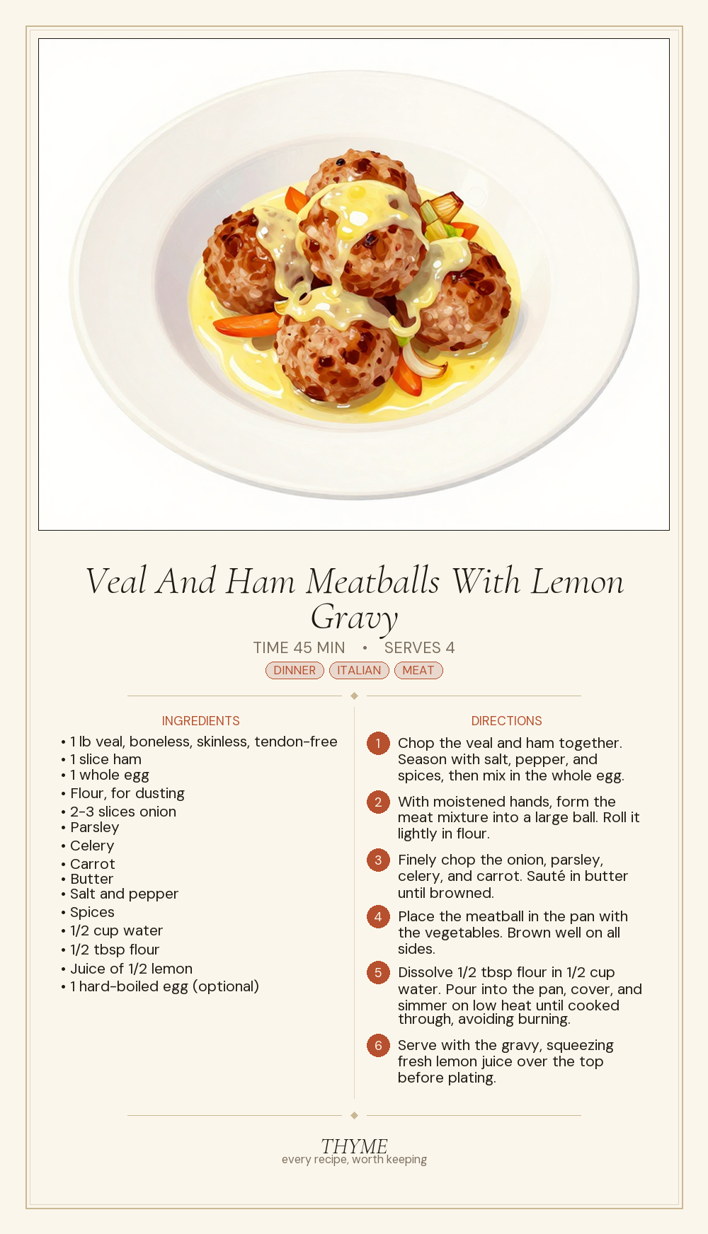 Veal And Ham Meatballs With Lemon Gravy