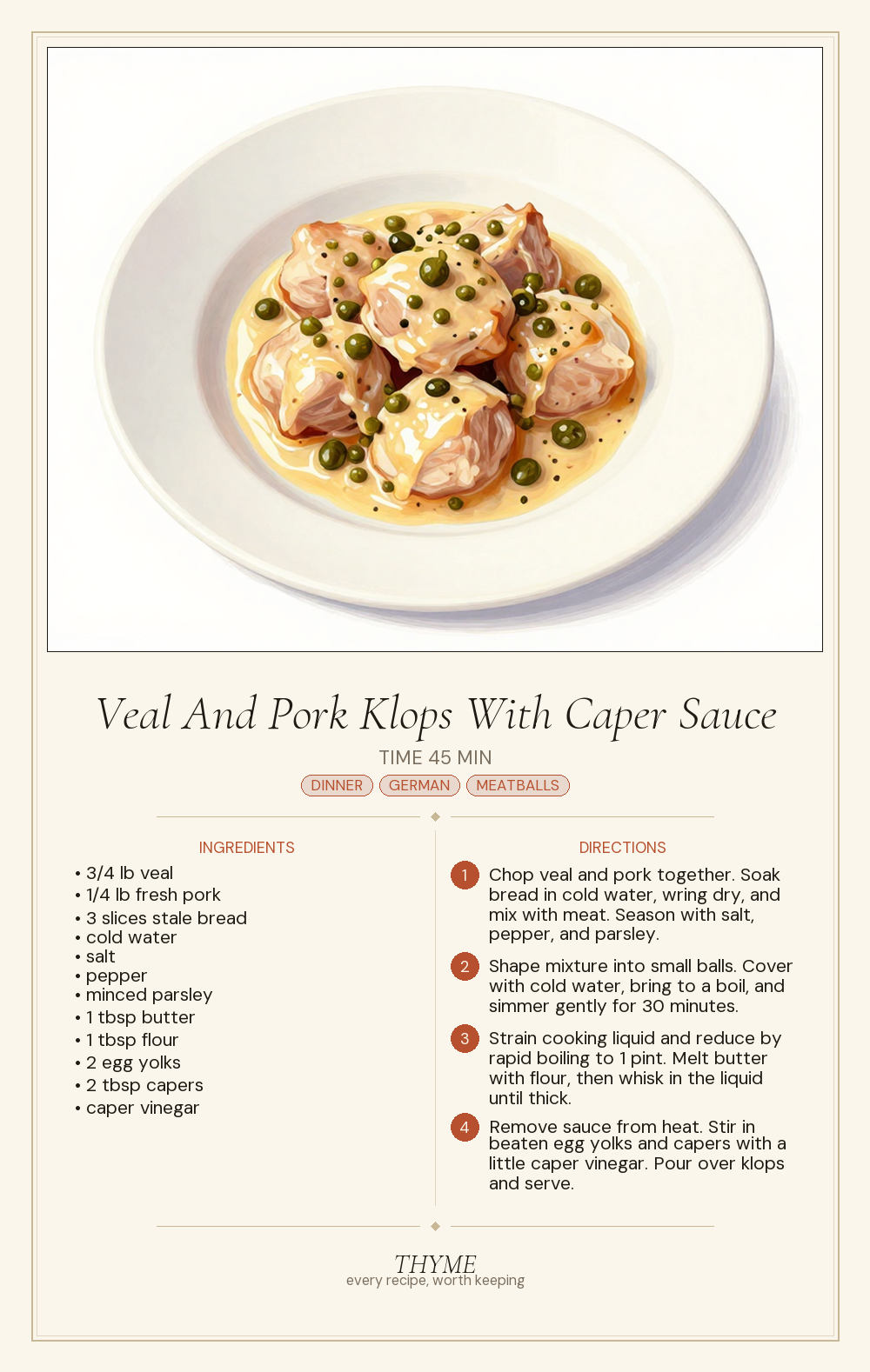 Veal And Pork Klops With Caper Sauce