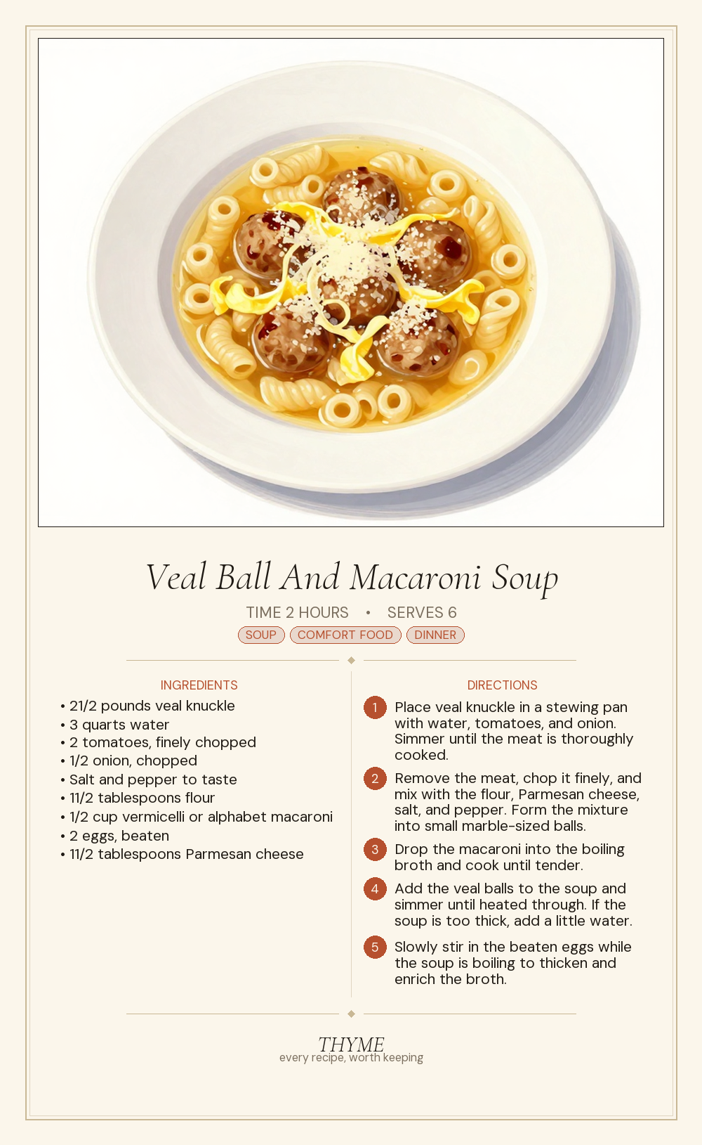Veal Ball And Macaroni Soup