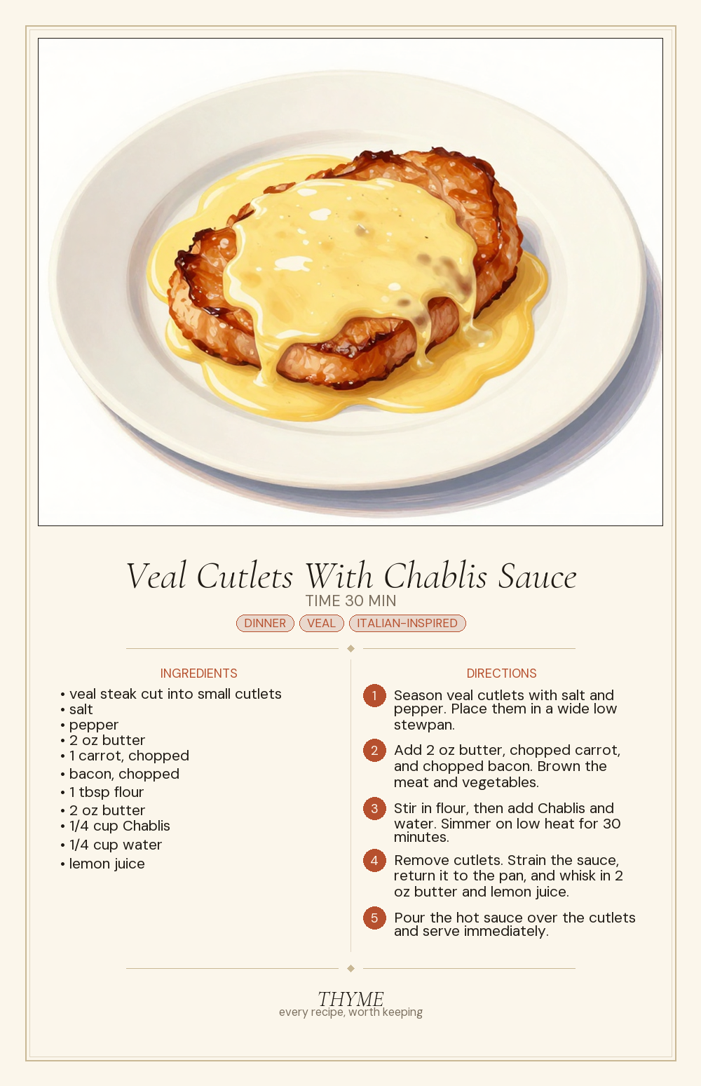 Veal Cutlets With Chablis Sauce