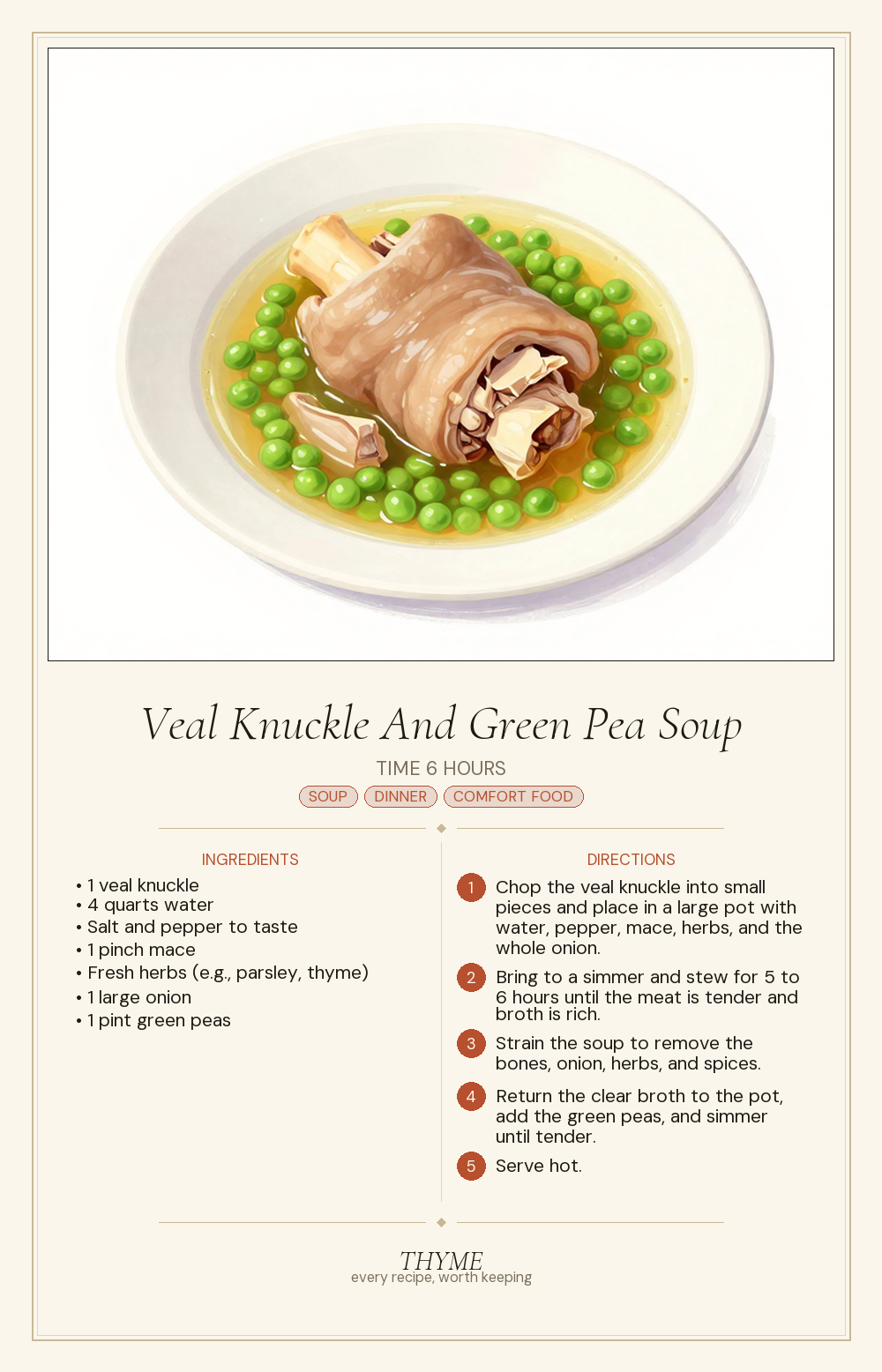 Veal Knuckle And Green Pea Soup
