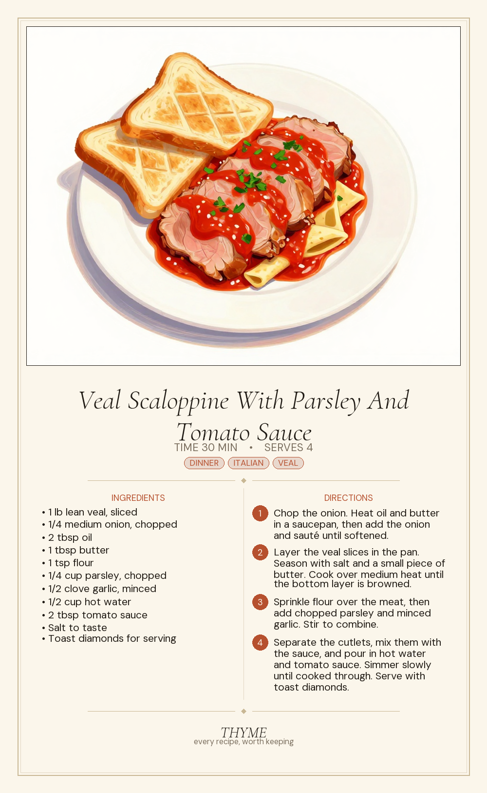 Veal Scaloppine With Parsley And Tomato Sauce