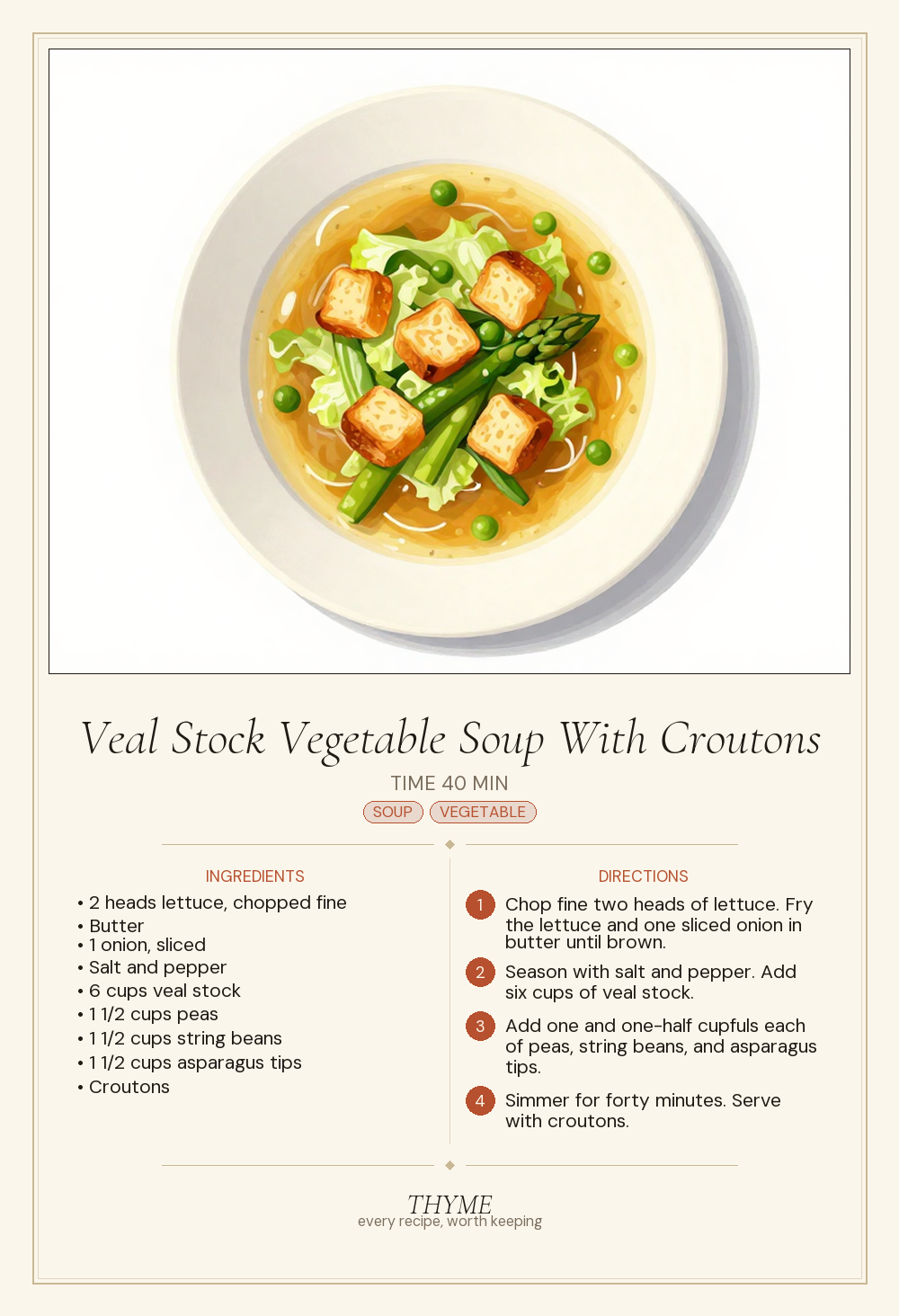 Veal Stock Vegetable Soup With Croutons
