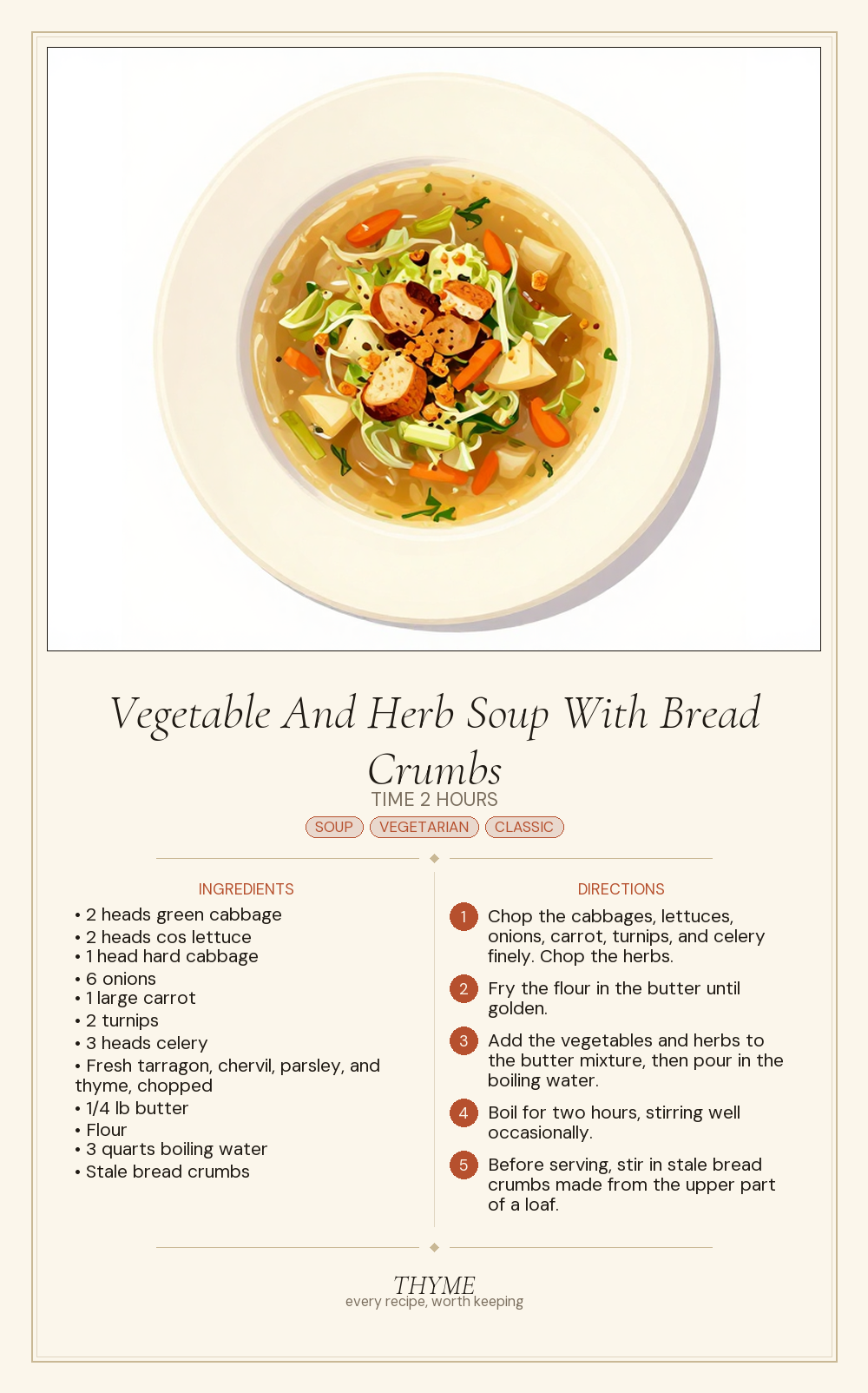 Vegetable And Herb Soup With Bread Crumbs