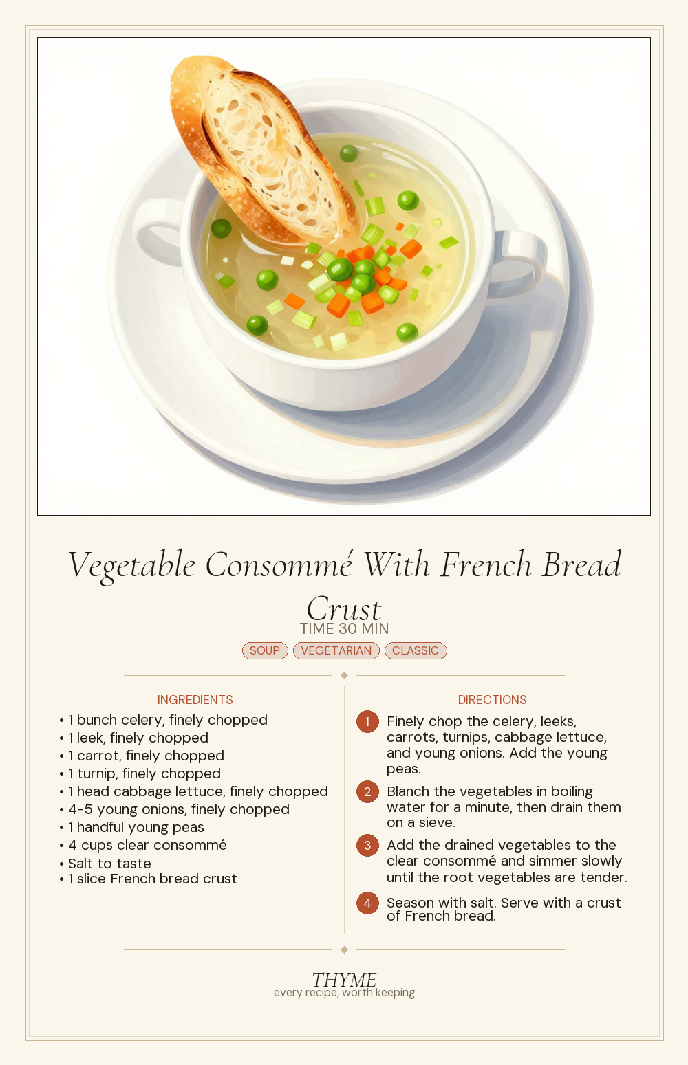 Vegetable Consommé With French Bread Crust