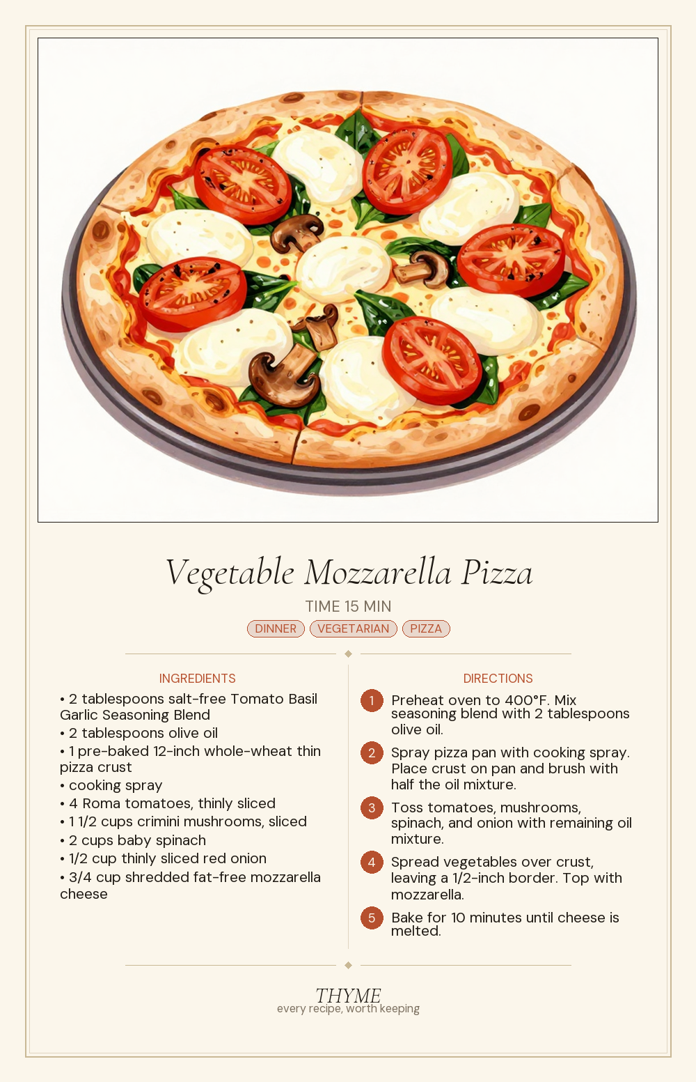 Vegetable Mozzarella Pizza