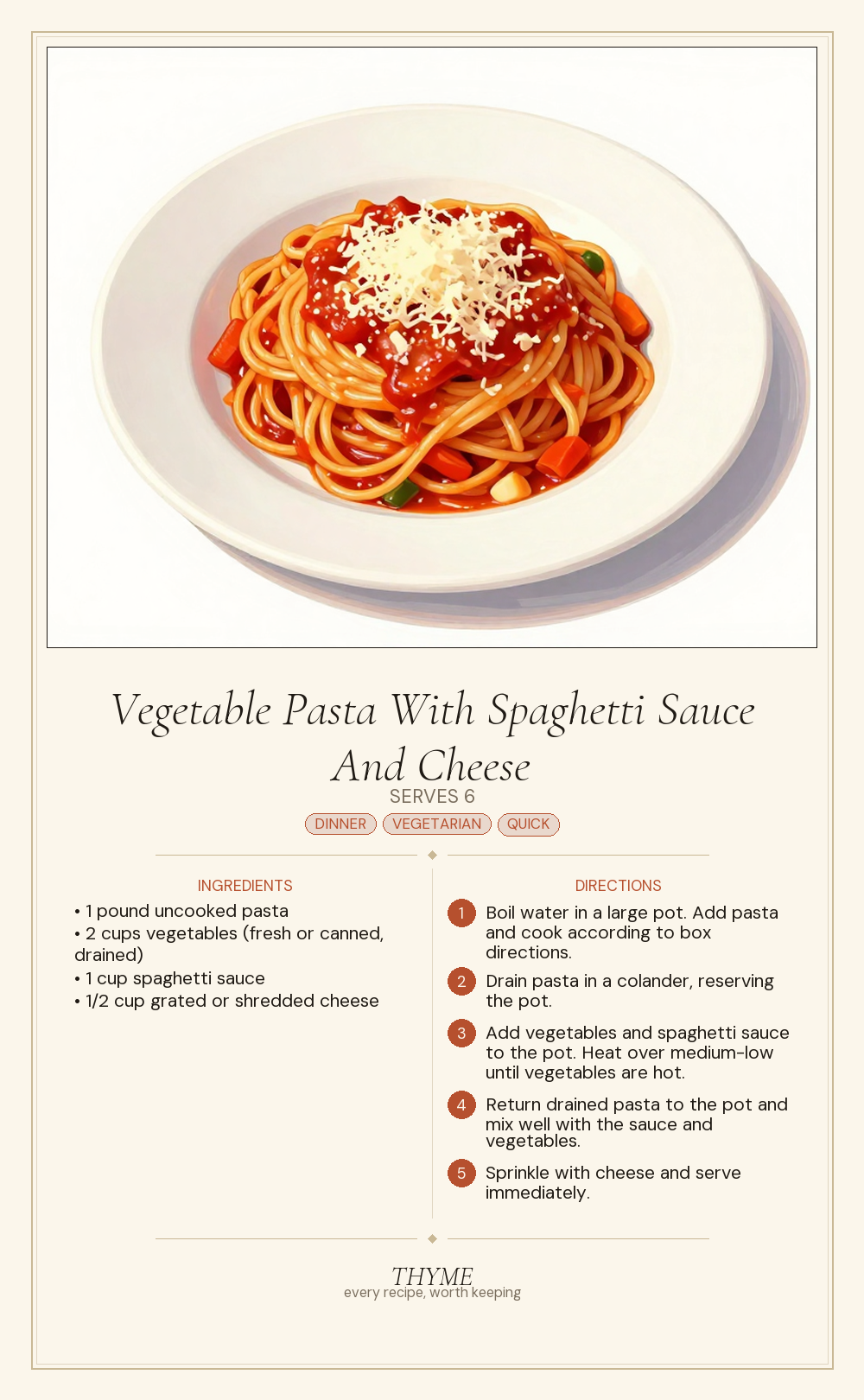Vegetable Pasta With Spaghetti Sauce And Cheese