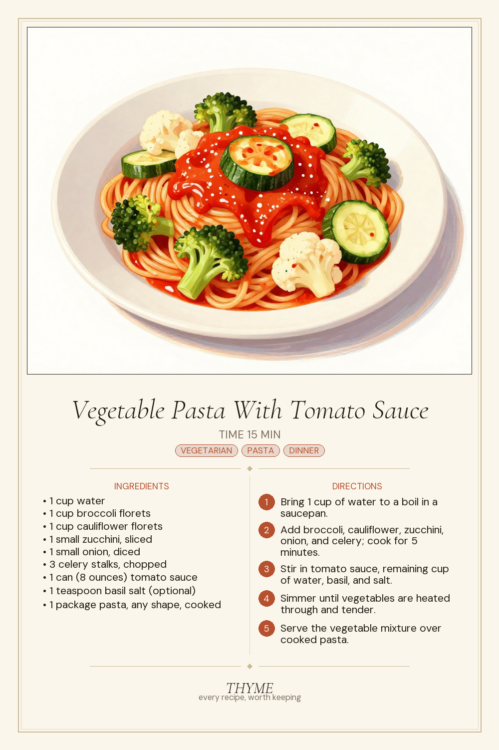 Vegetable Pasta With Tomato Sauce