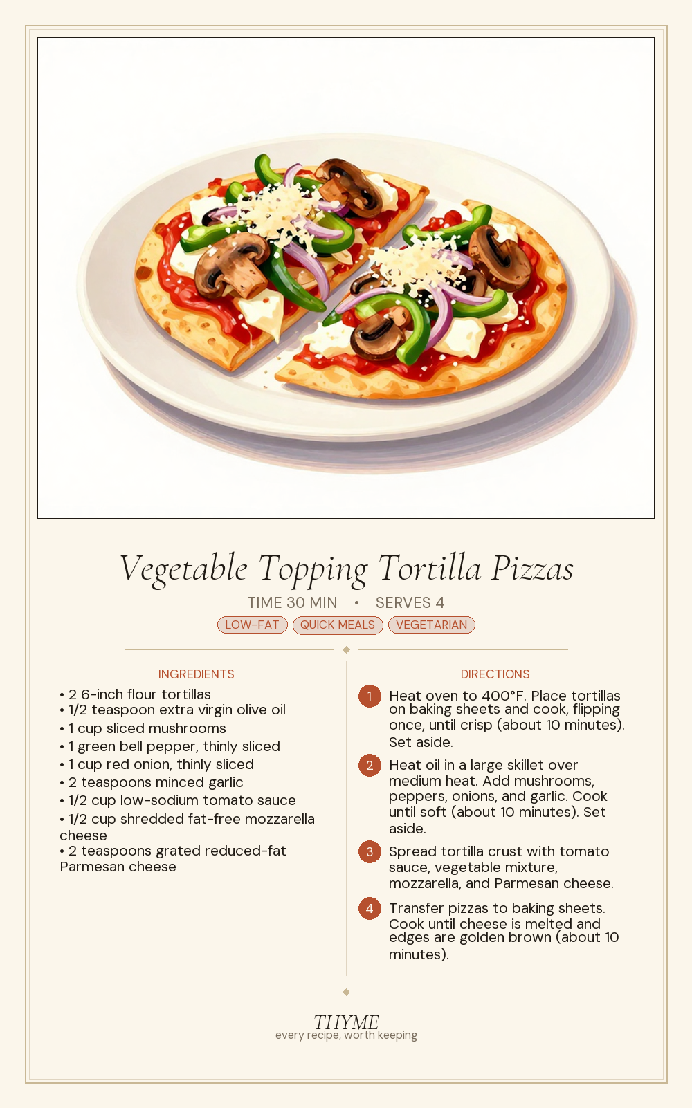 Vegetable Topping Tortilla Pizzas