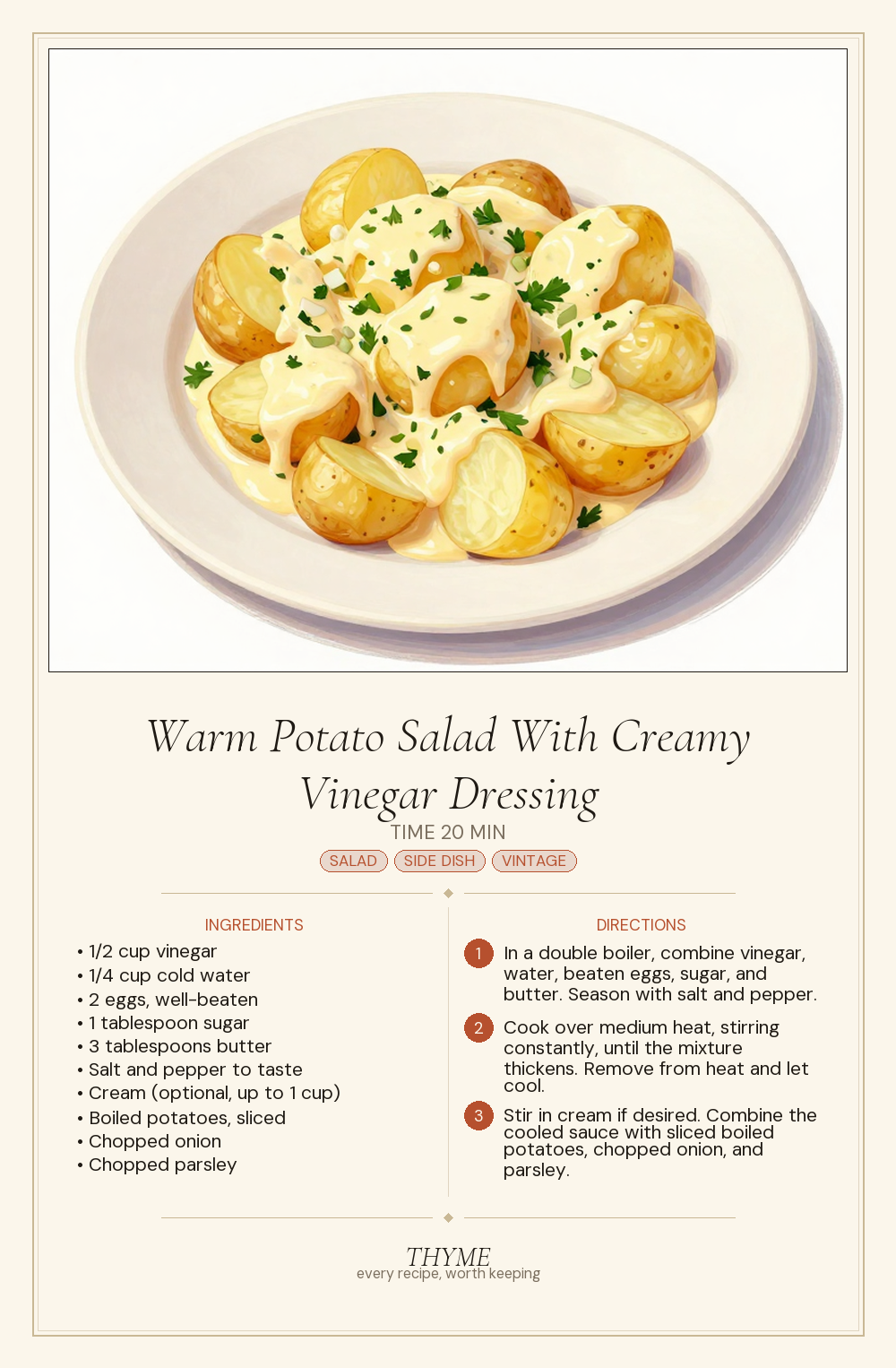Warm Potato Salad With Creamy Vinegar Dressing
