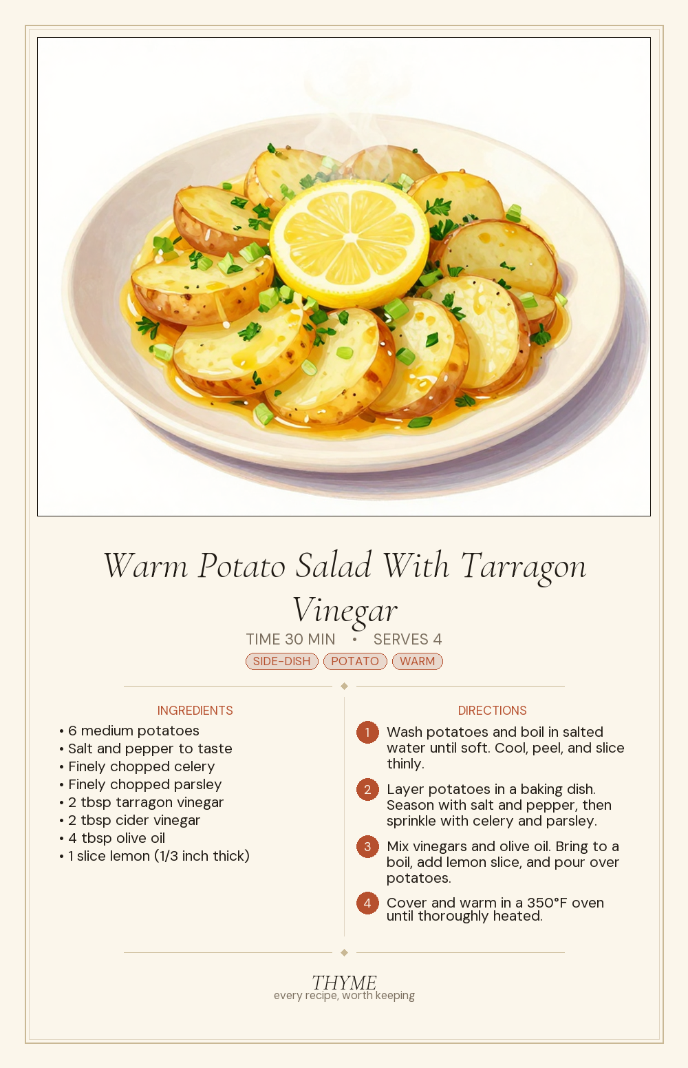Warm Potato Salad With Tarragon Vinegar